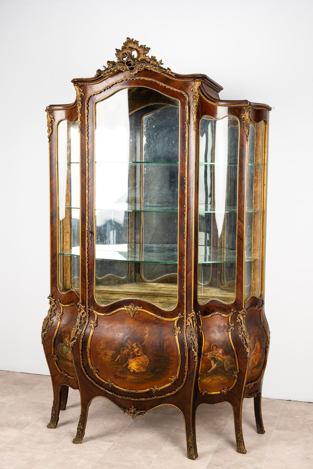 Antique French Louis XV Kingwood Vernis Martin Vitrine Display Cabinet