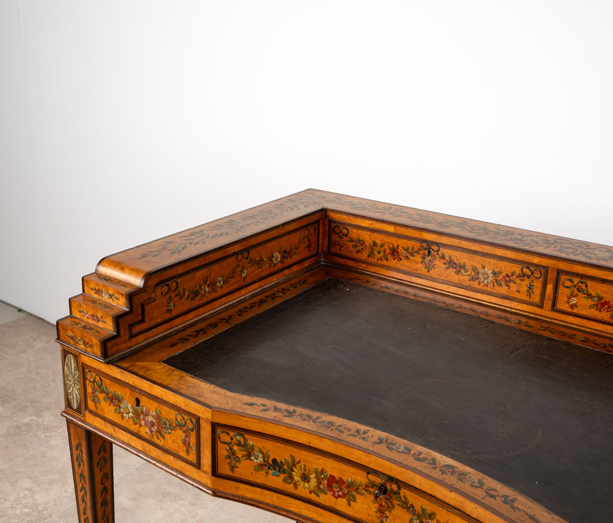 Antique Edwardian Satinwood Painted Carlton House Writing Desk
