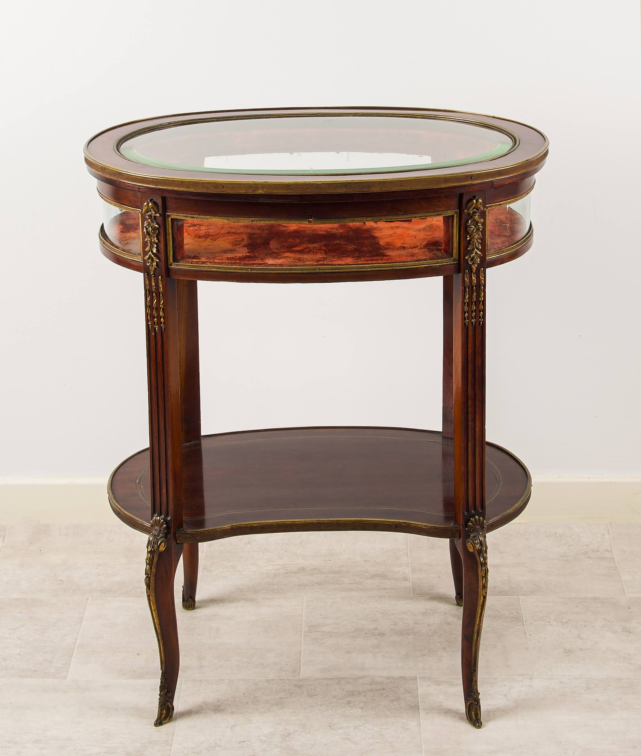 Antique French Mahogany Bijouterie Table with Glass Top - Belle Époque c.1900