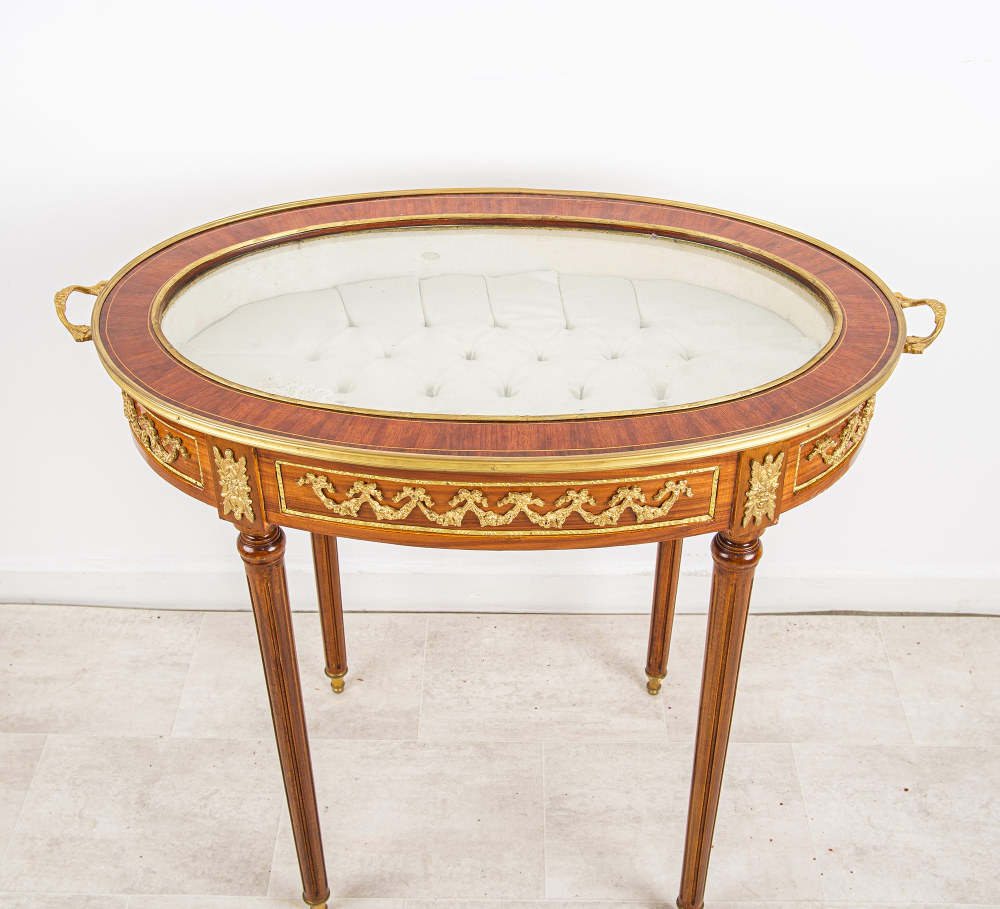 Vintage French Bijouterie Table - Ormolu Mounted Glass Display Jewellery Table