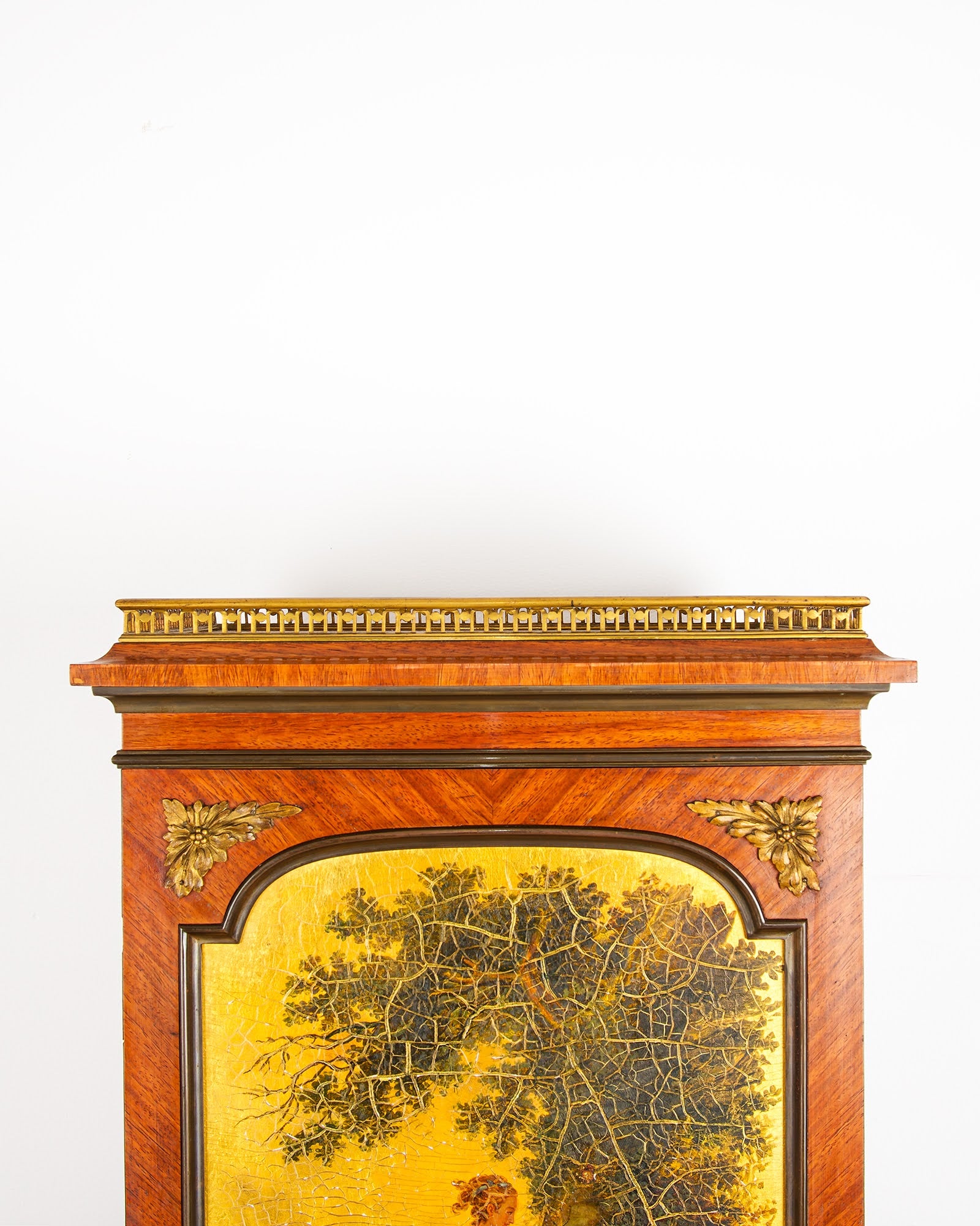 Antique French Bonheur du Jour Upper Section with Vernis Martin Painted Pastoral Scene and Gilt Brass Gallery - Hawkins Antiques
