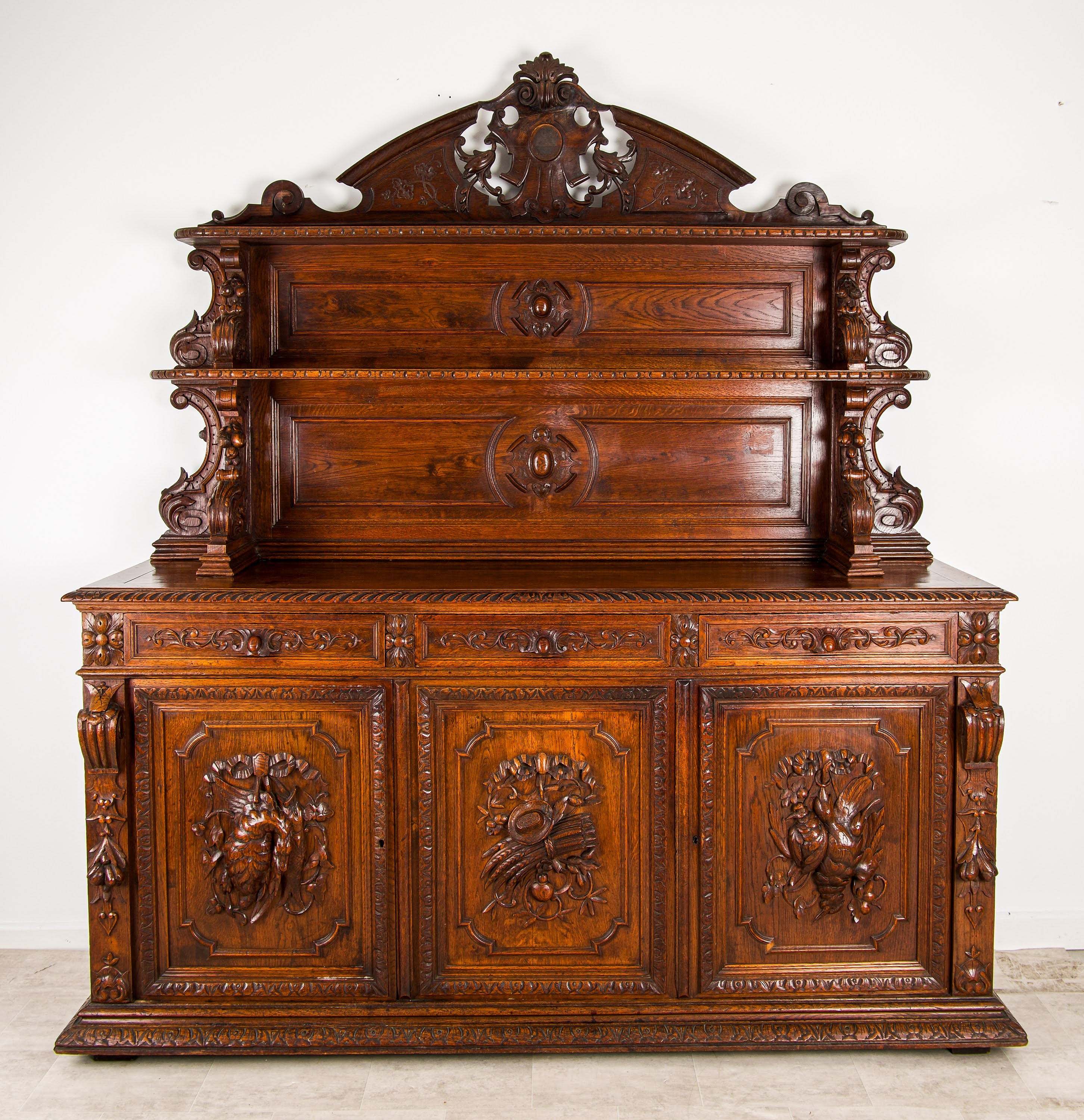 Antique French Oak Sideboard Buffet Cabinet Circa 1880 Hand Carved 19th Century
