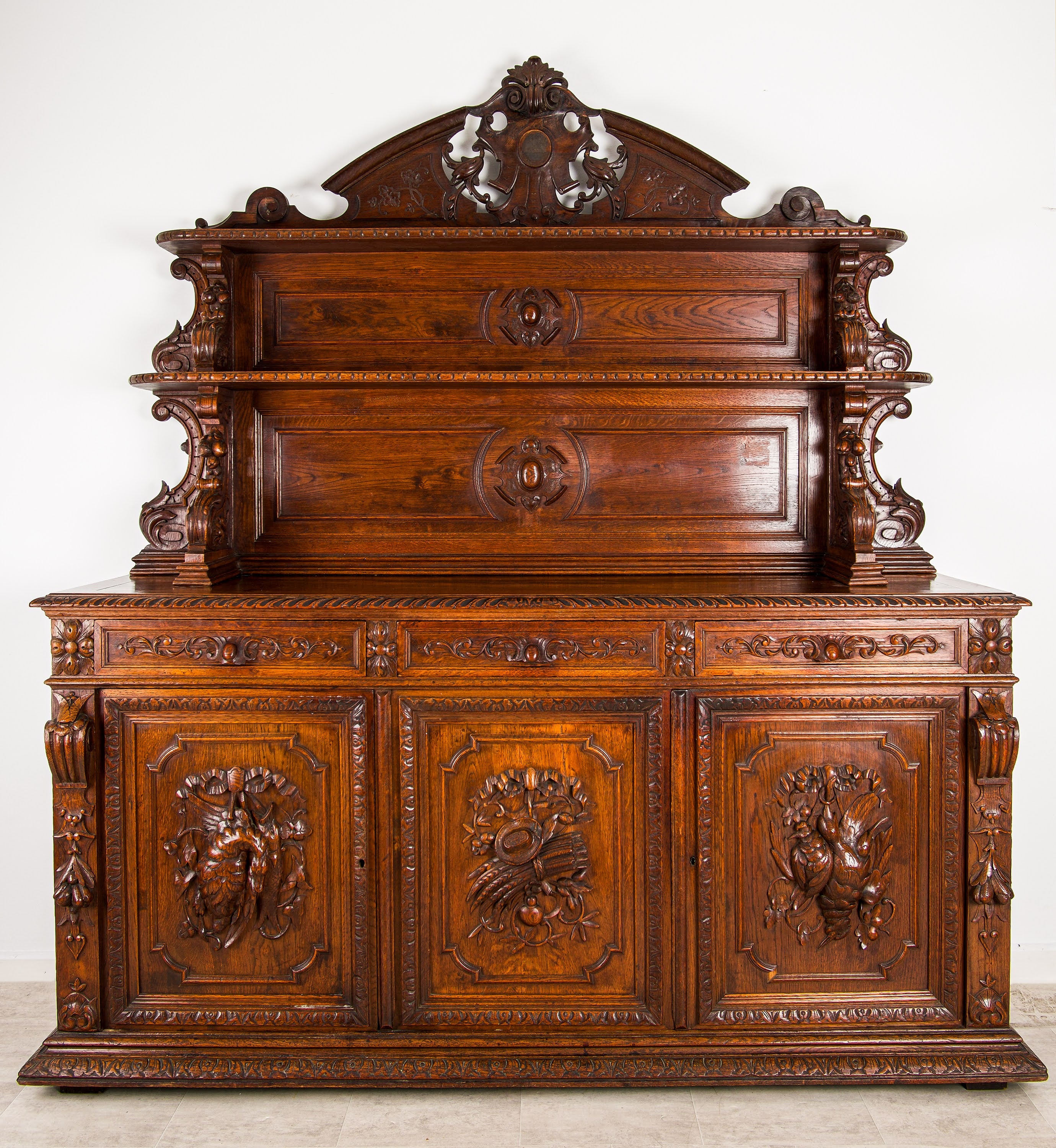 Antique French Oak Sideboard Buffet Cabinet Circa 1880 Hand Carved 19th Century