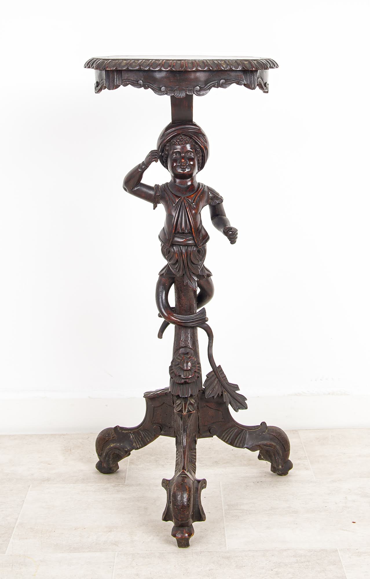 Antique Hand Carved Figural Side Table - Cherub Pedestal Occasional Wine Table