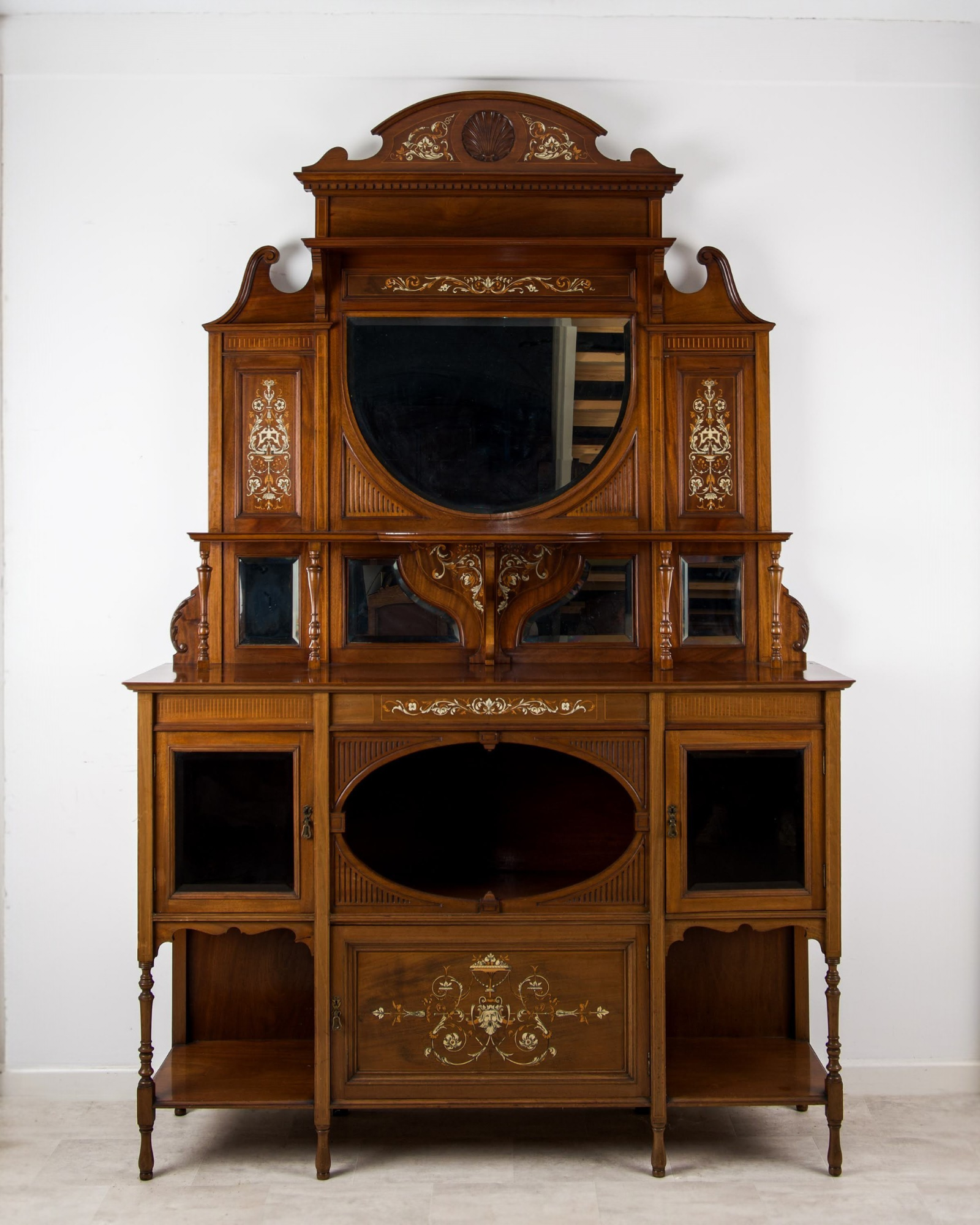 Impressive Victorian Mahogany Inlaid Chiffonier Cabinet - Late 19th Century