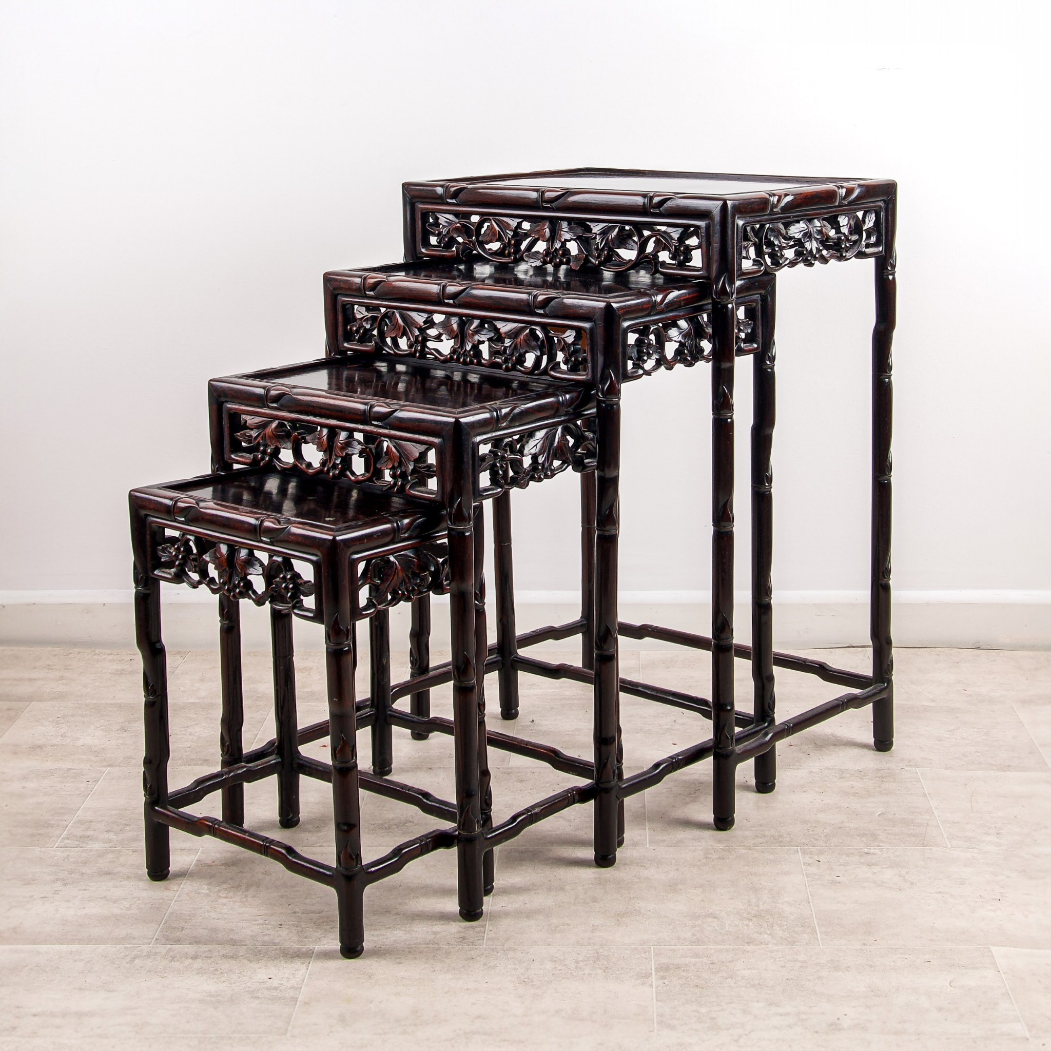 Antique Chinese Hardwood Nest Of Tables Graduated Side Tables