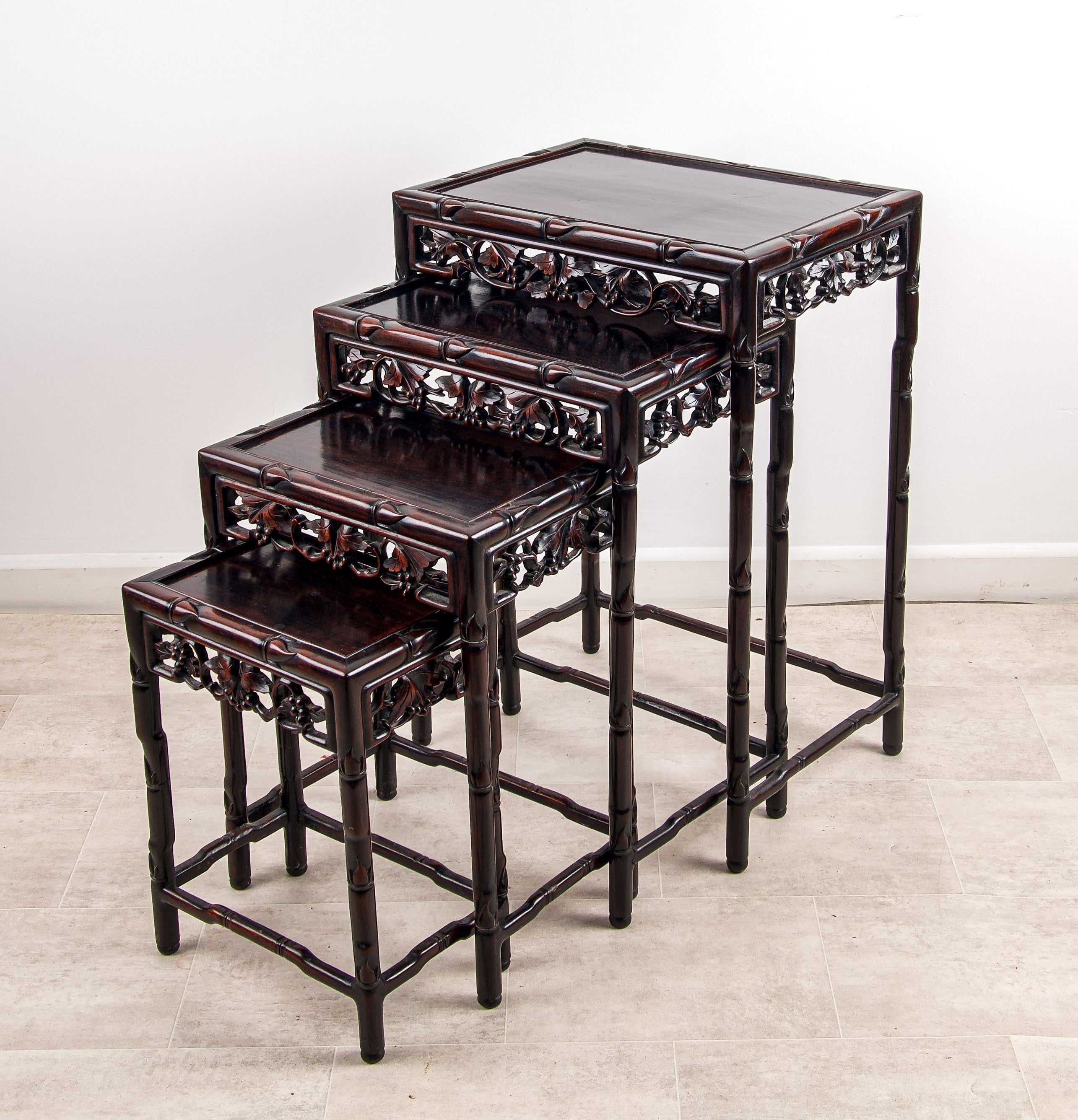 Antique Chinese Hardwood Nest Of Tables Graduated Side Tables