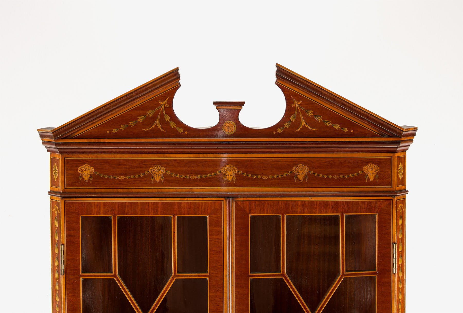 Antique Edwardian Mahogany Inlaid Corner Cabinet Display Cabinet With Astragal Glazing