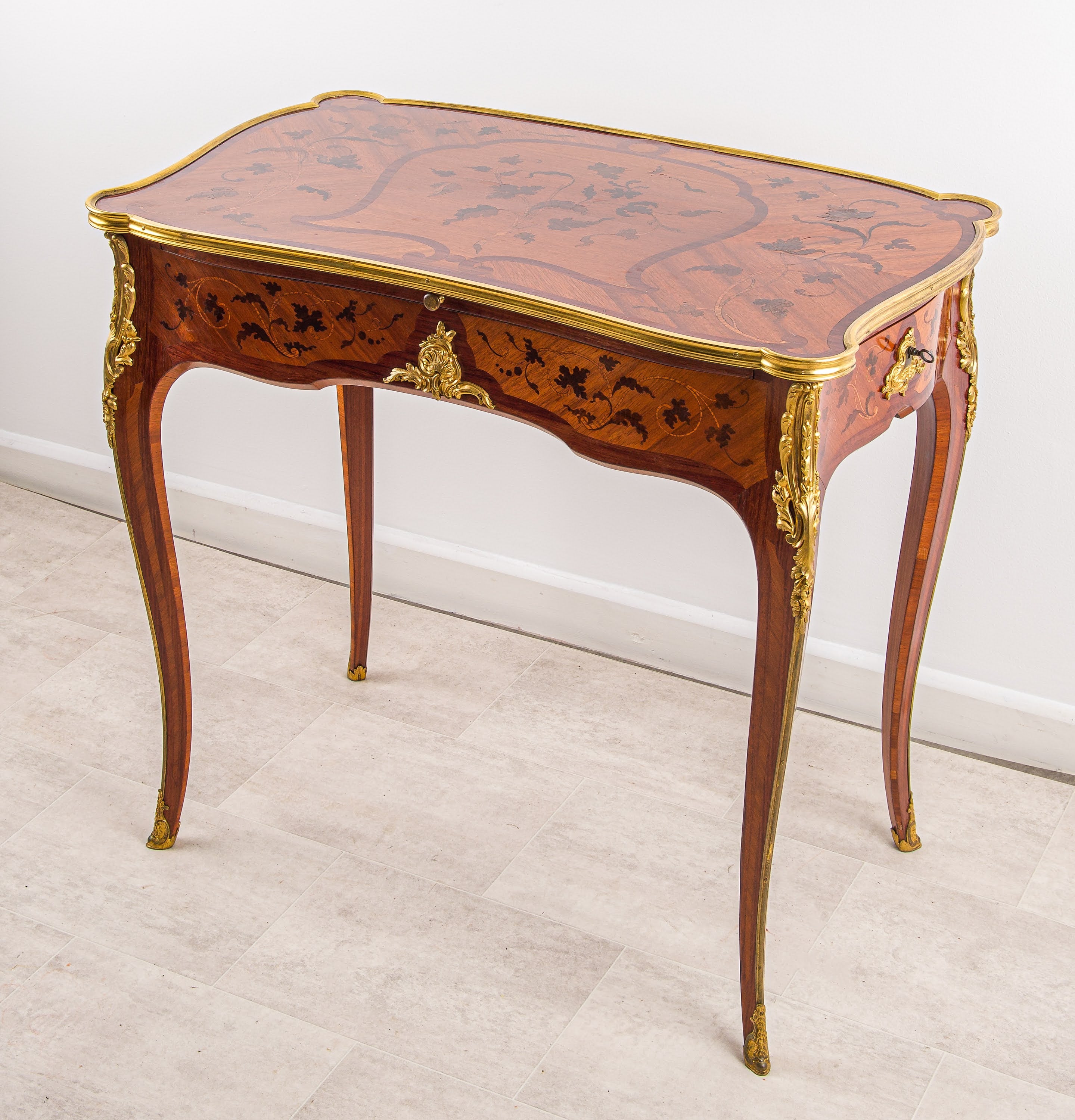Antique French Louis XV Kingwood Marquetry Writing Desk by Durand - Ormolu Mounted Bureau Plat c.1880