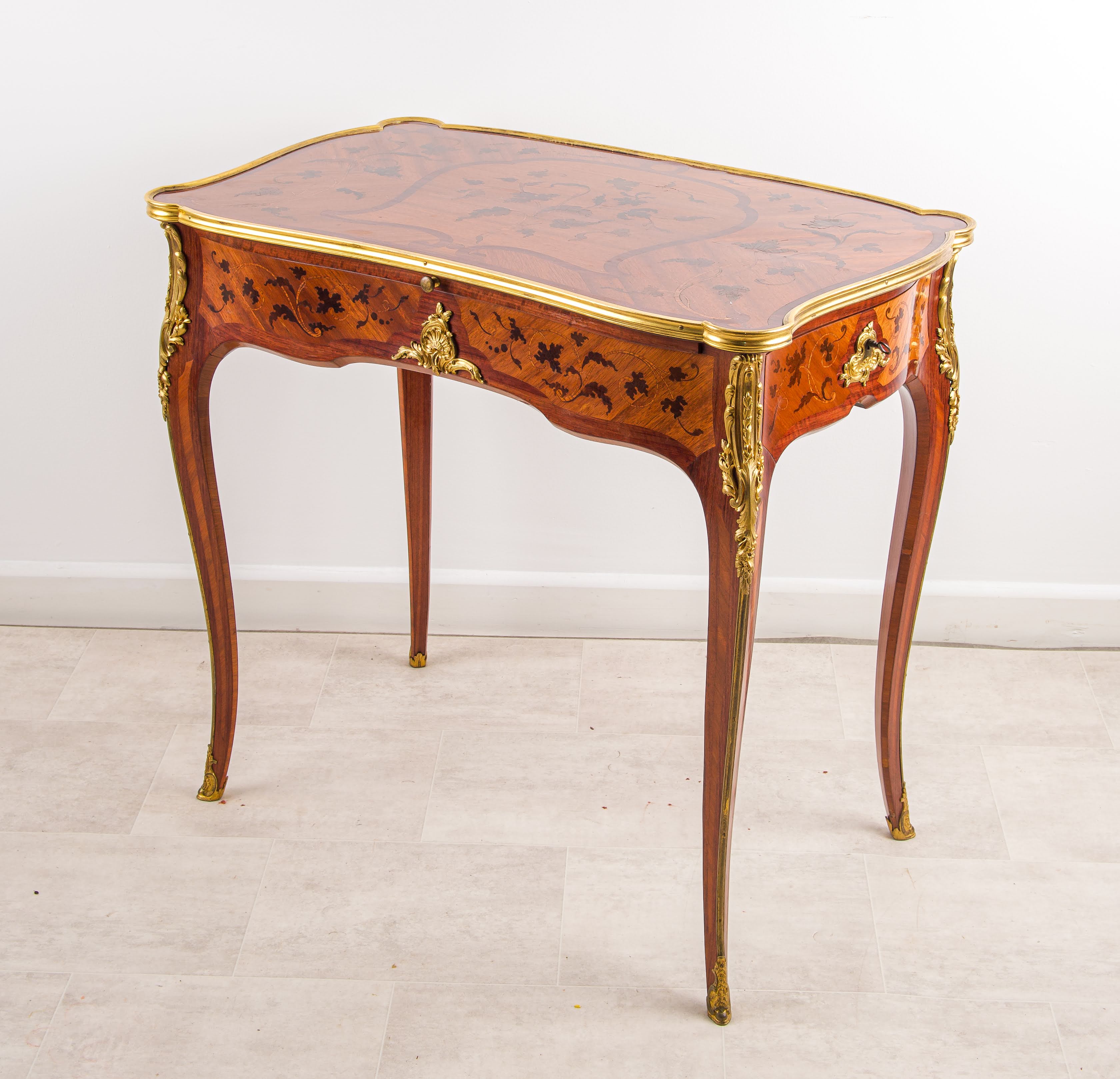 Antique French Louis XV Kingwood Marquetry Writing Desk by Durand - Ormolu Mounted Bureau Plat c.1880