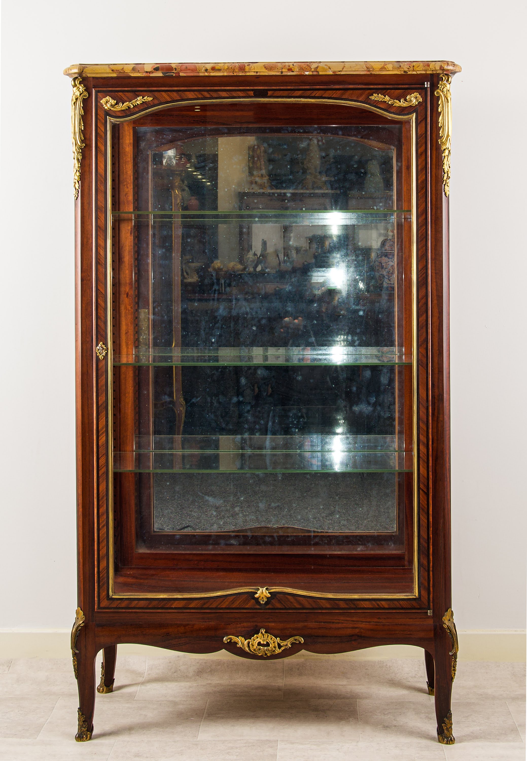 Antique French Kingwood Vitrine Cabinet by G. Durand with Marble Top, c.1900