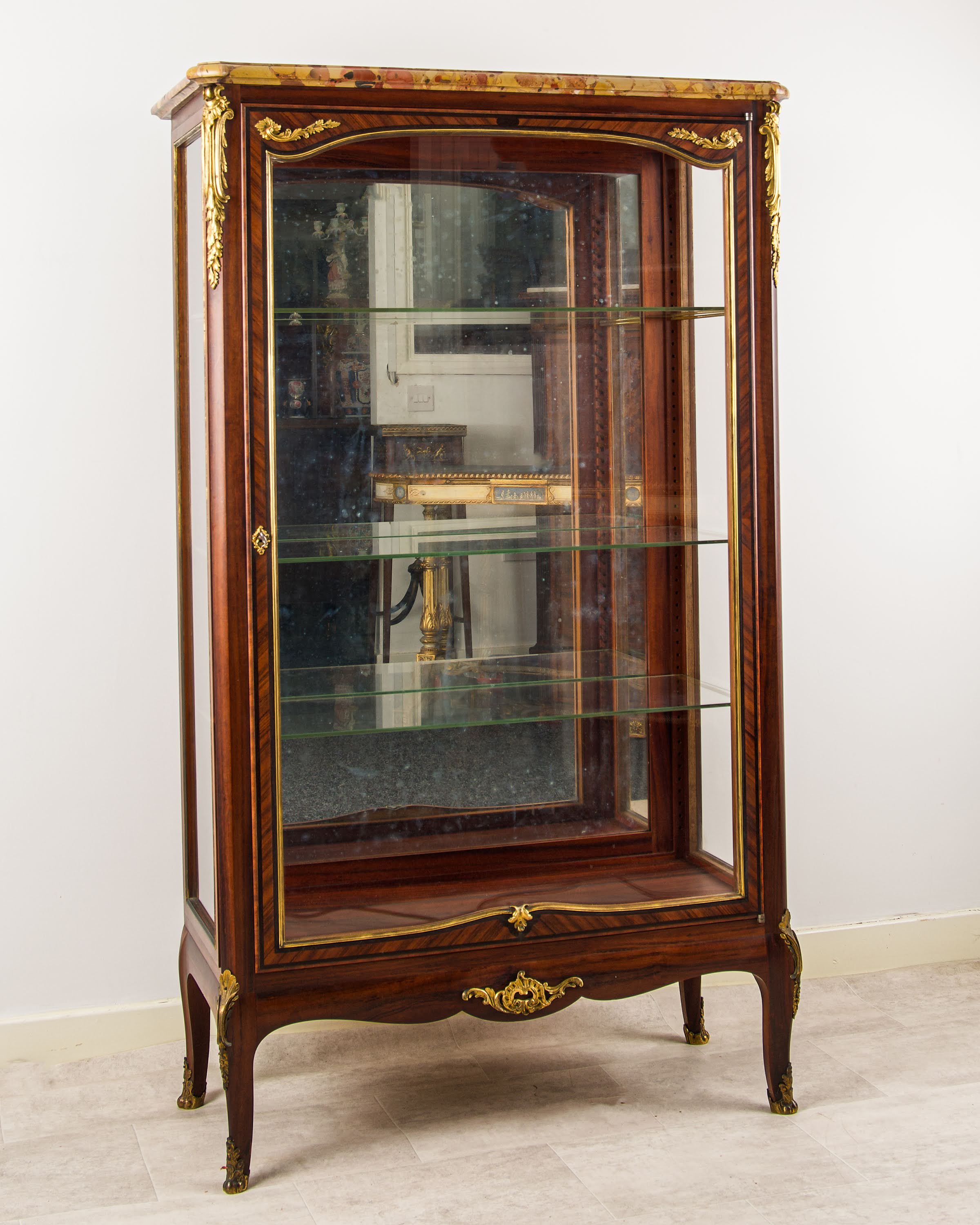 Antique French Kingwood Vitrine Cabinet by G. Durand with Marble Top, c.1900