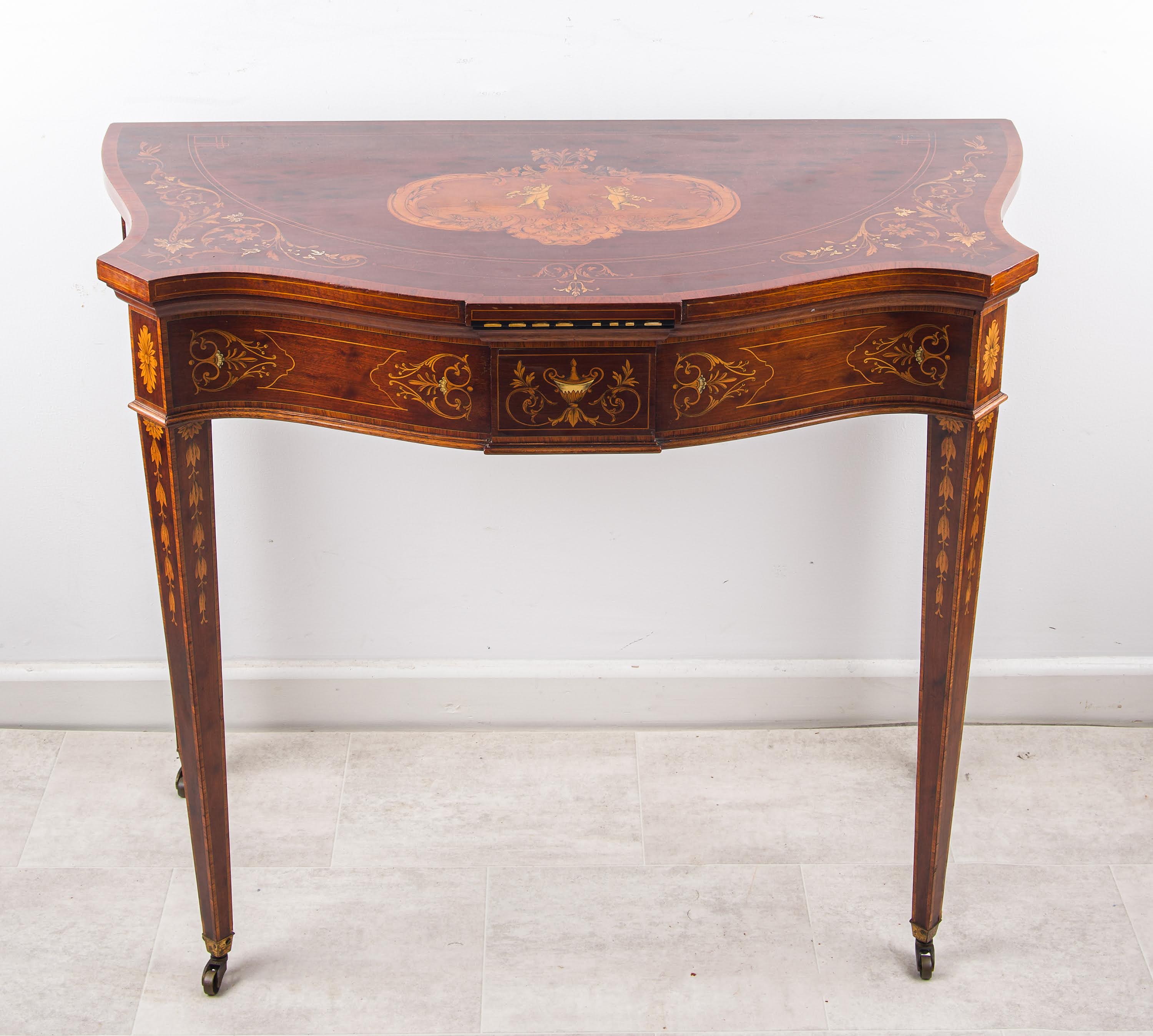 19th Century Mahogany Inlaid Games Table by Edwards & Roberts – Fold Over Card Table