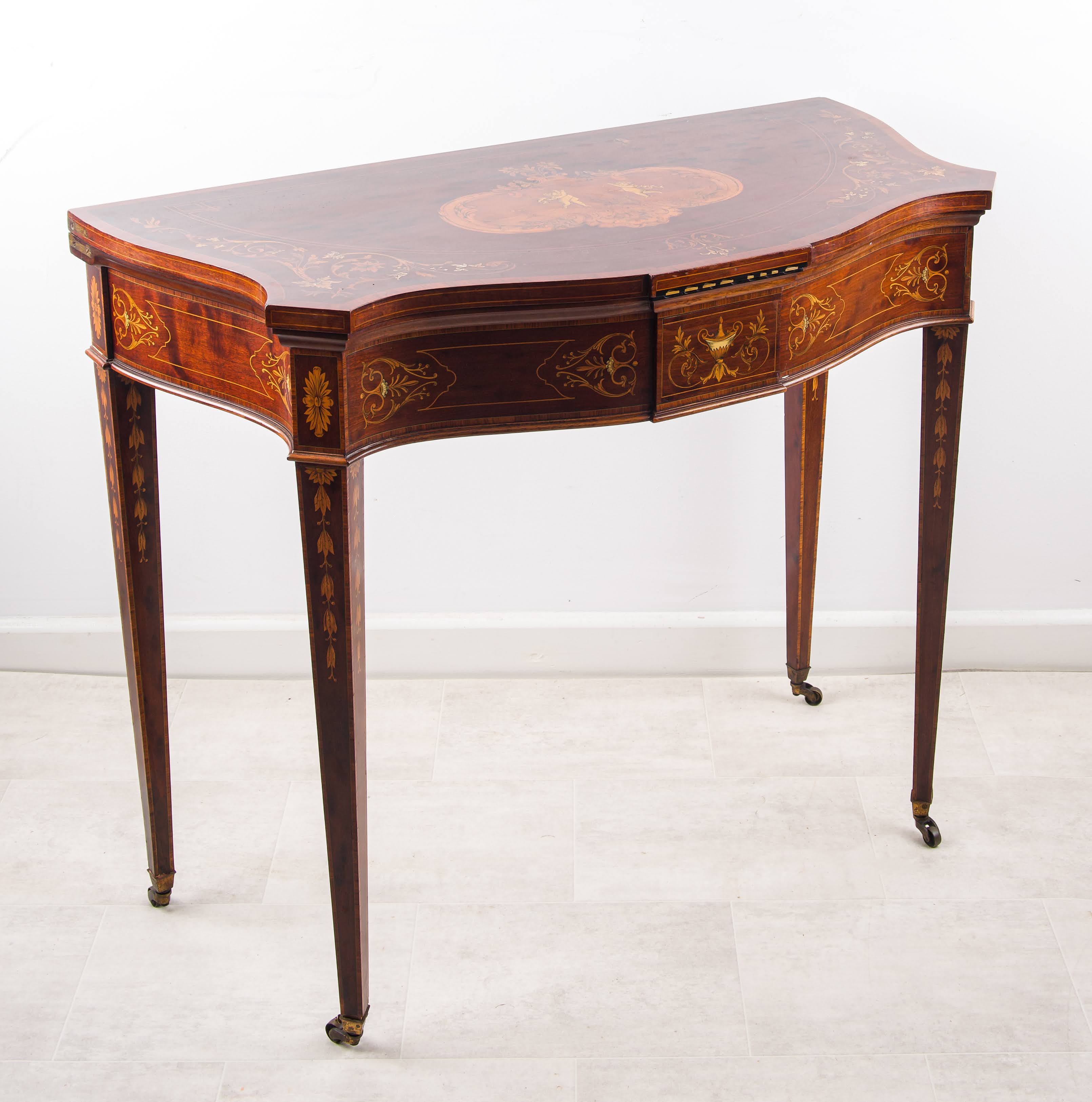 19th Century Mahogany Inlaid Games Table by Edwards & Roberts – Fold Over Card Table