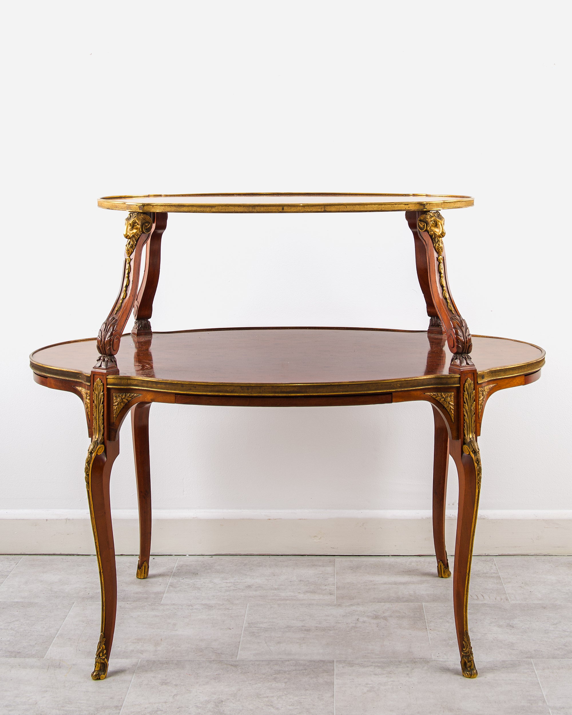 Antique French Plum Pudding Mahogany Two-Tier Étagère Table with Slides, c.1880