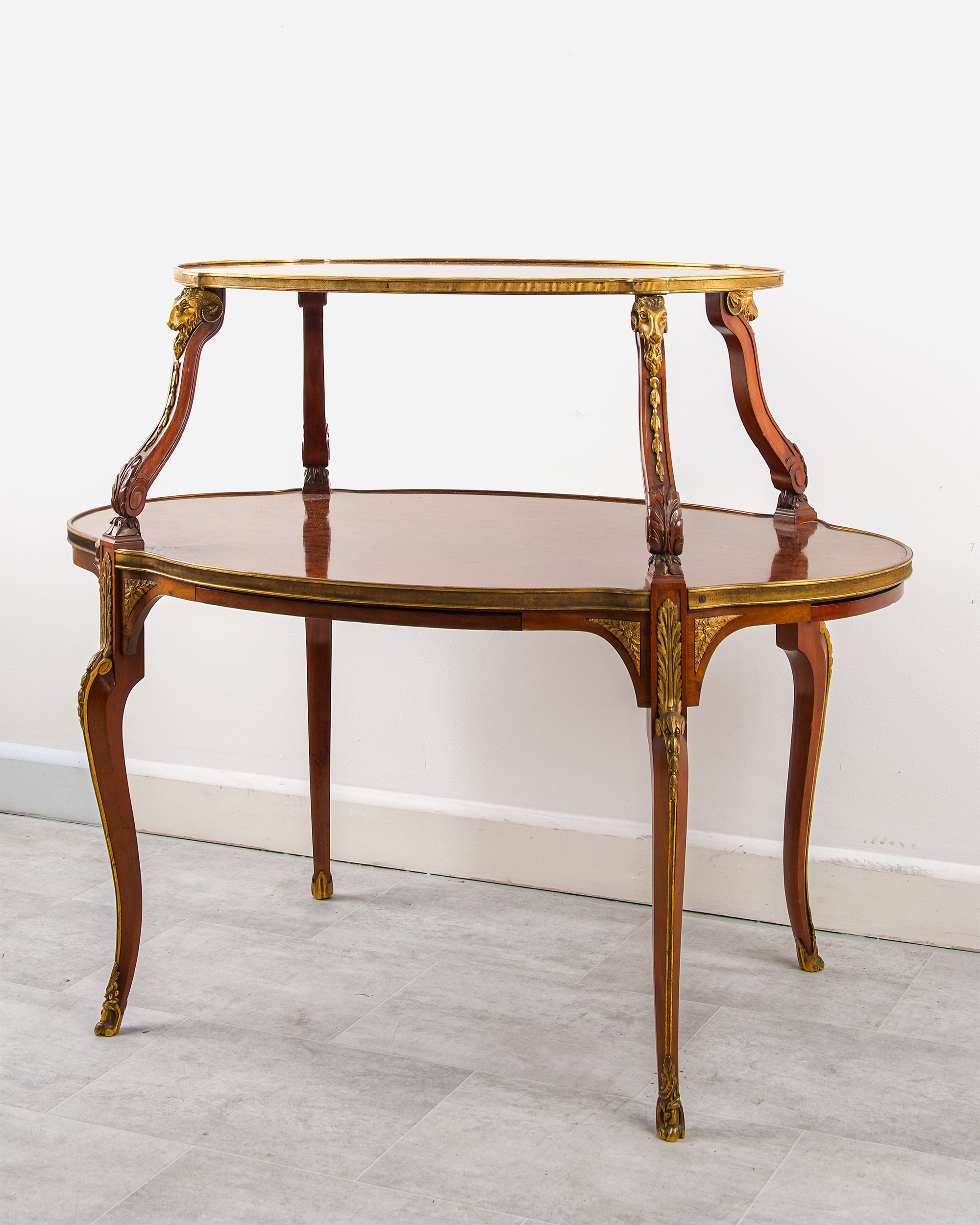 Antique French Plum Pudding Mahogany Two-Tier Étagère Table with Slides, c.1880