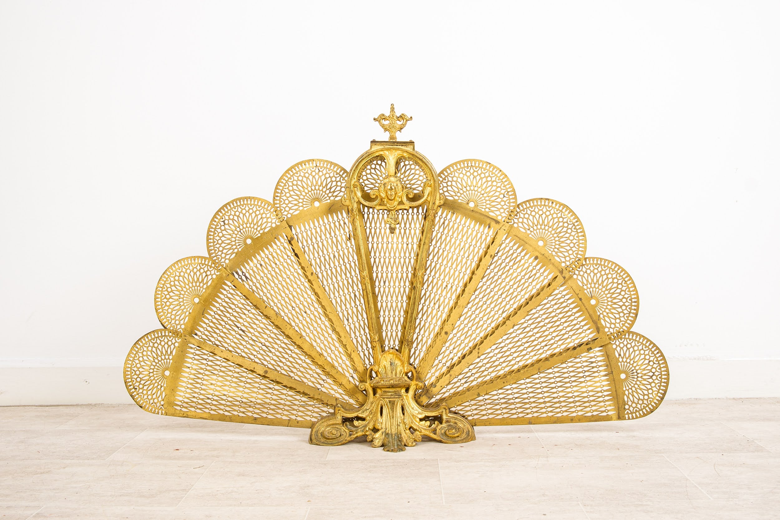 Antique French Ormolu Peacock Fan Fire Screen, circa 1880