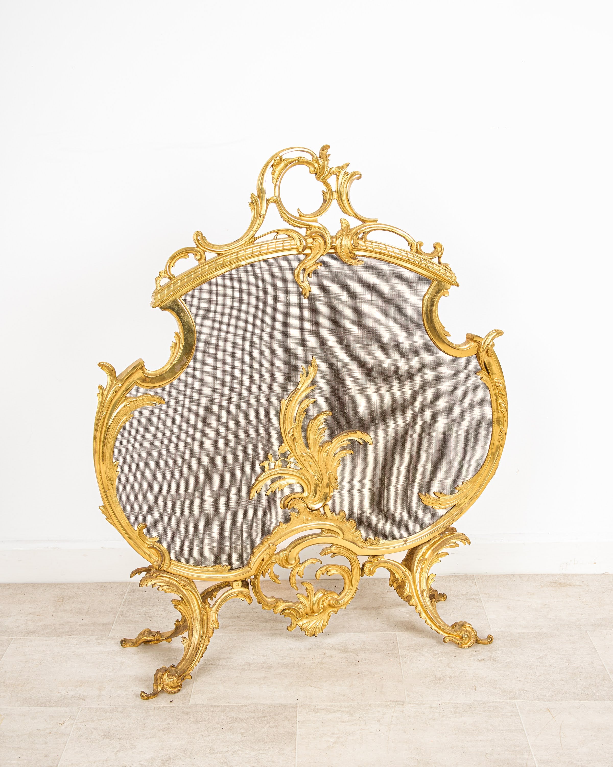 Antique French Rococo Ormolu Fire Screen - Decorative Gilt Bronze Fireplace Screen c.1880