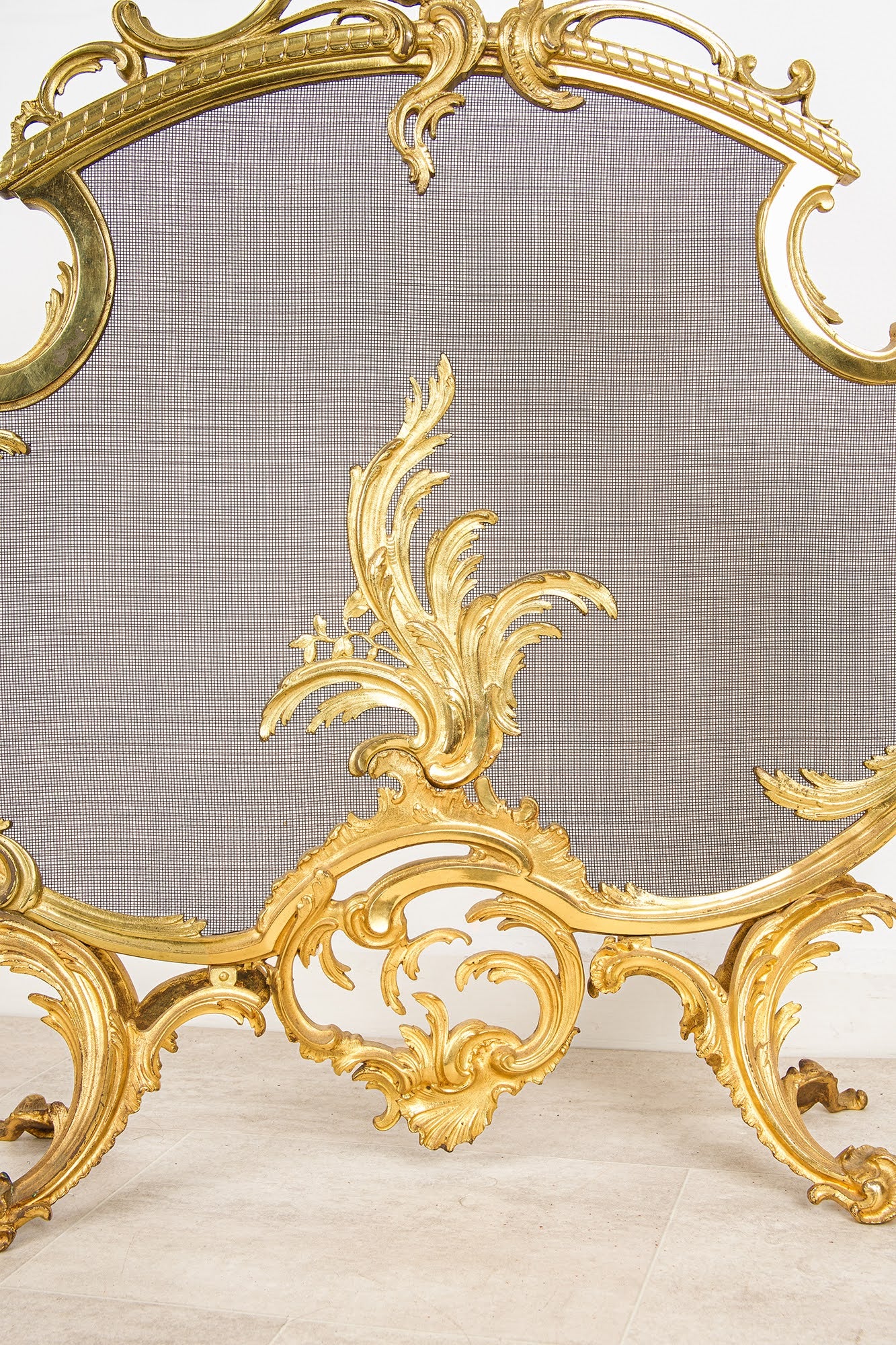 Antique French Rococo Ormolu Fire Screen - Decorative Gilt Bronze Fireplace Screen c.1880