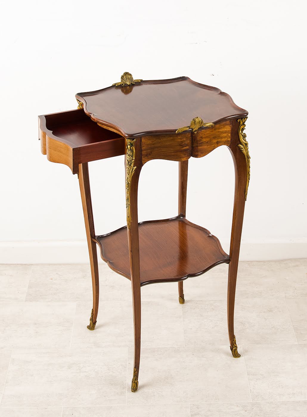 French Antique Side Table in the Manner of François Linke with Ormolu Mounts
