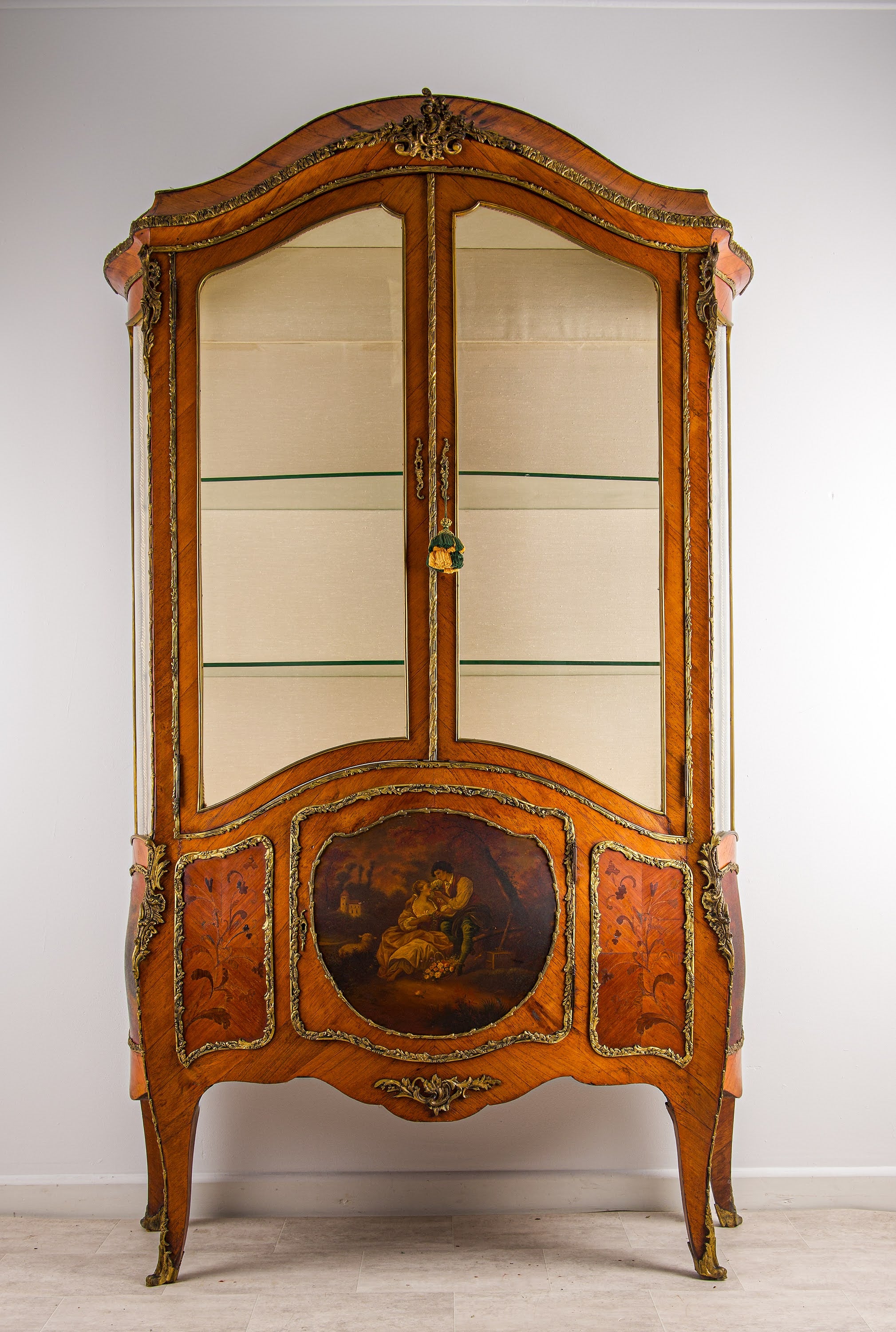 Antique French Kingwood Vernis Martin Vitrine Cabinet With Ormolu Mounts C.1880