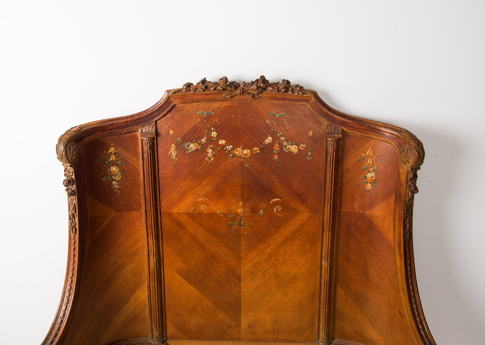 Decorative French Hand-Painted Bed - Floral Panels, c.1900