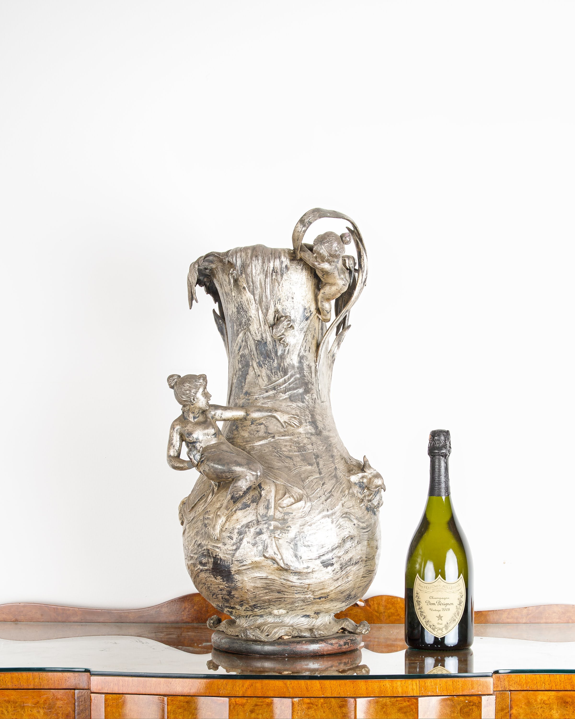 Large Antique WMF Art Nouveau Figural Jug / Vase, German Claret Jug with Maiden & Cherub c.1900