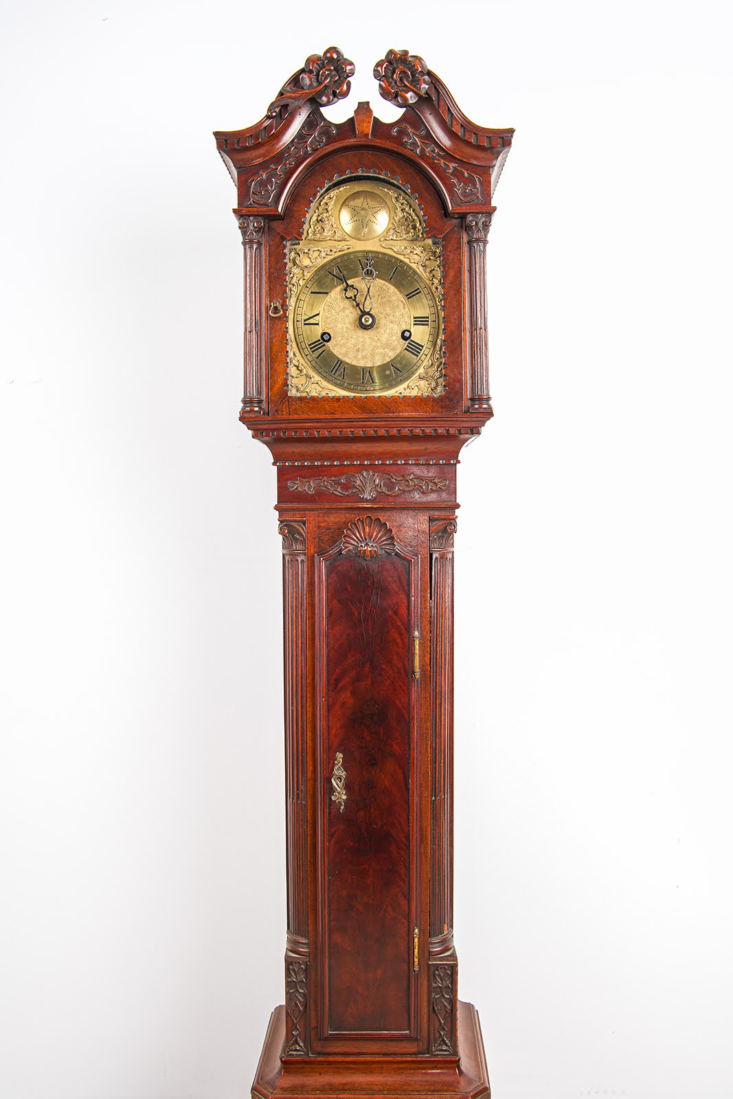 Antique Victorian Mahogany Grandmother Clock With Brass Dial