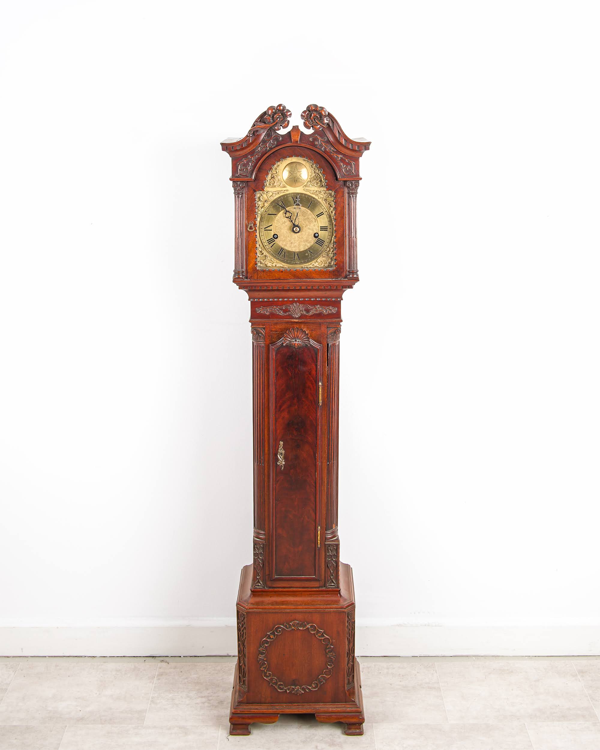 Antique Carved Mahogany Grandmother Clock