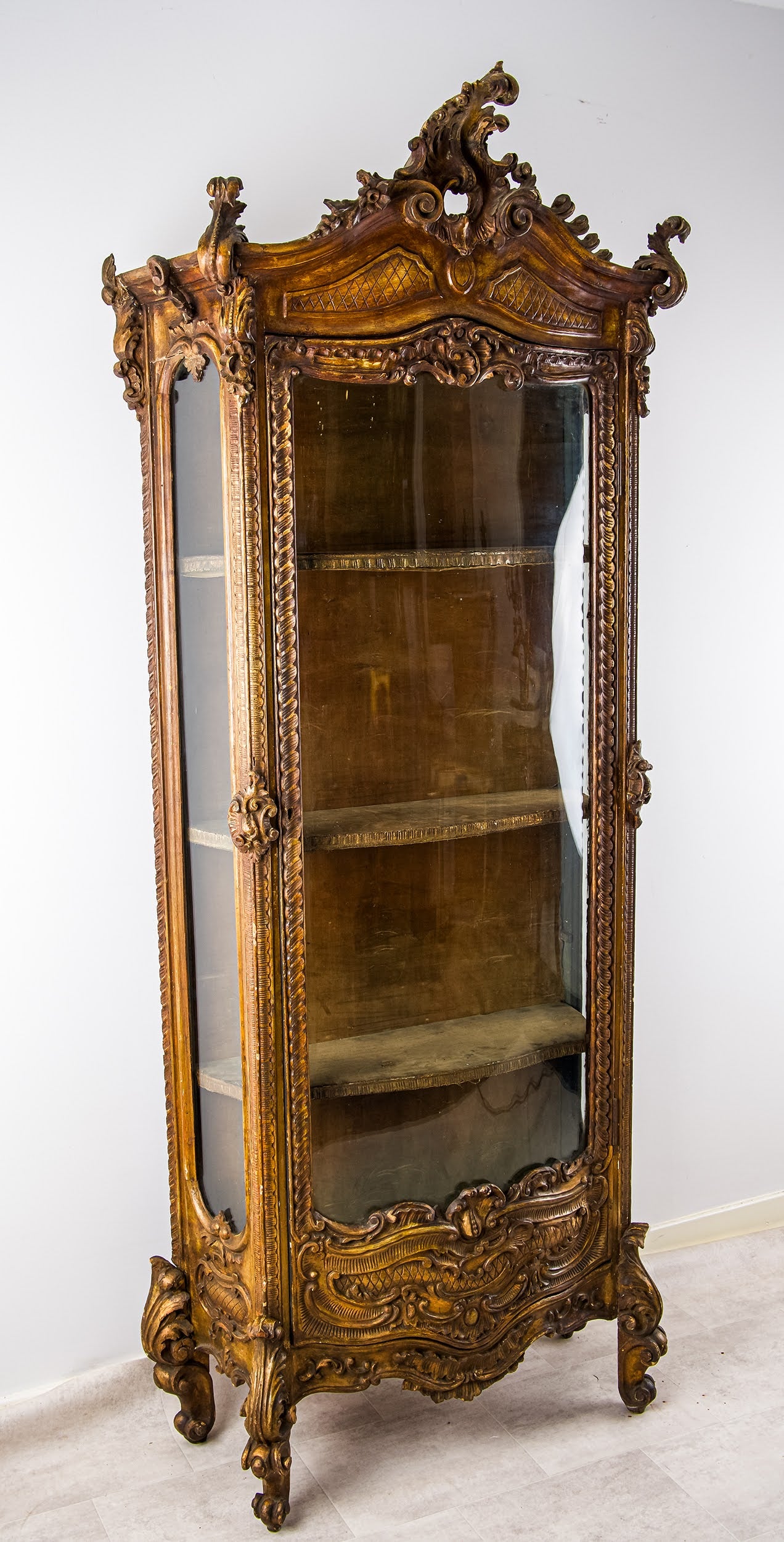 Impressive Continental Giltwood Display Cabinet with Glazed Sides, c.1900