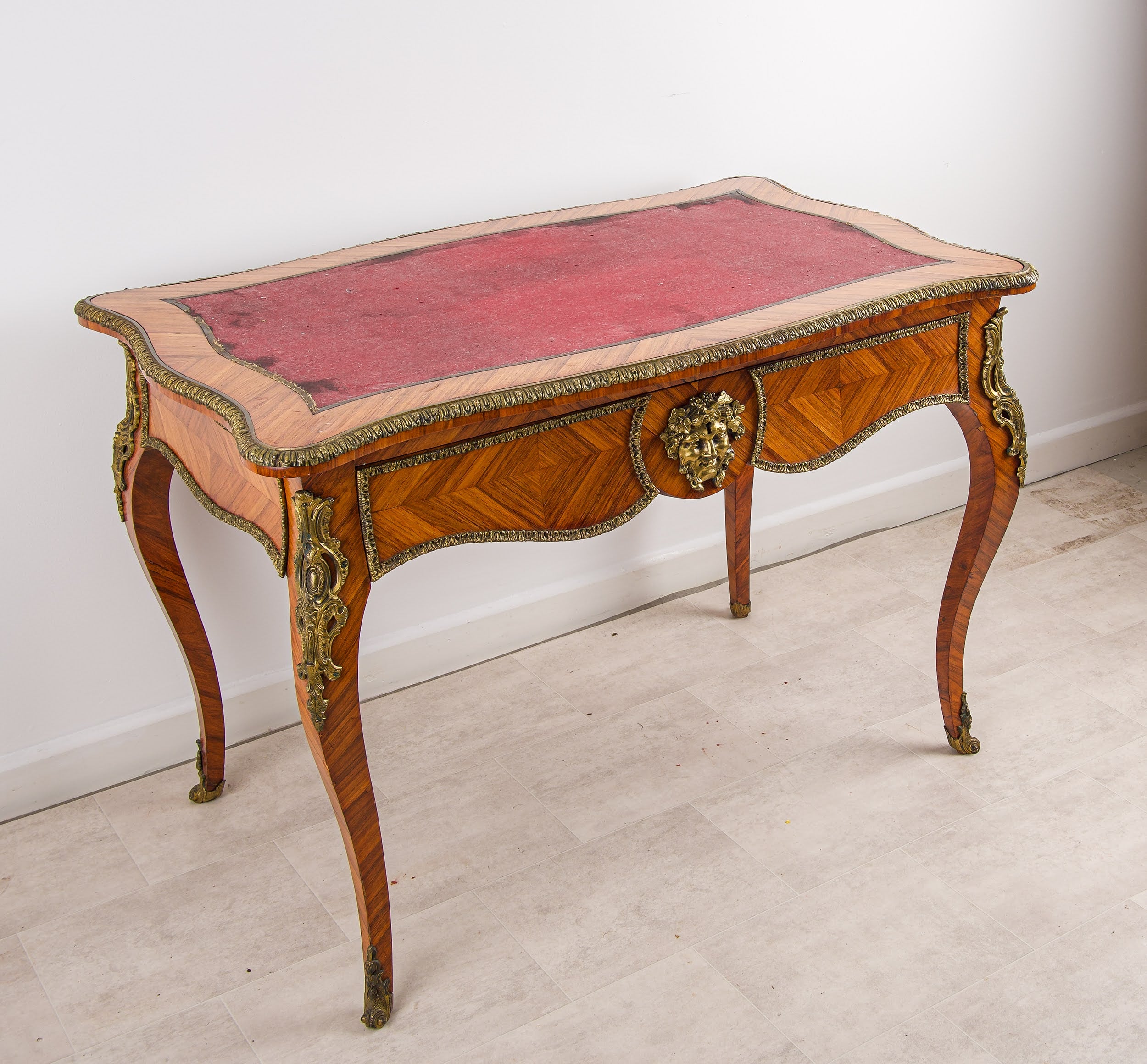 Antique French Kingwood Ormolu Desk - Louis XV Marquetry Writing Table c.1880