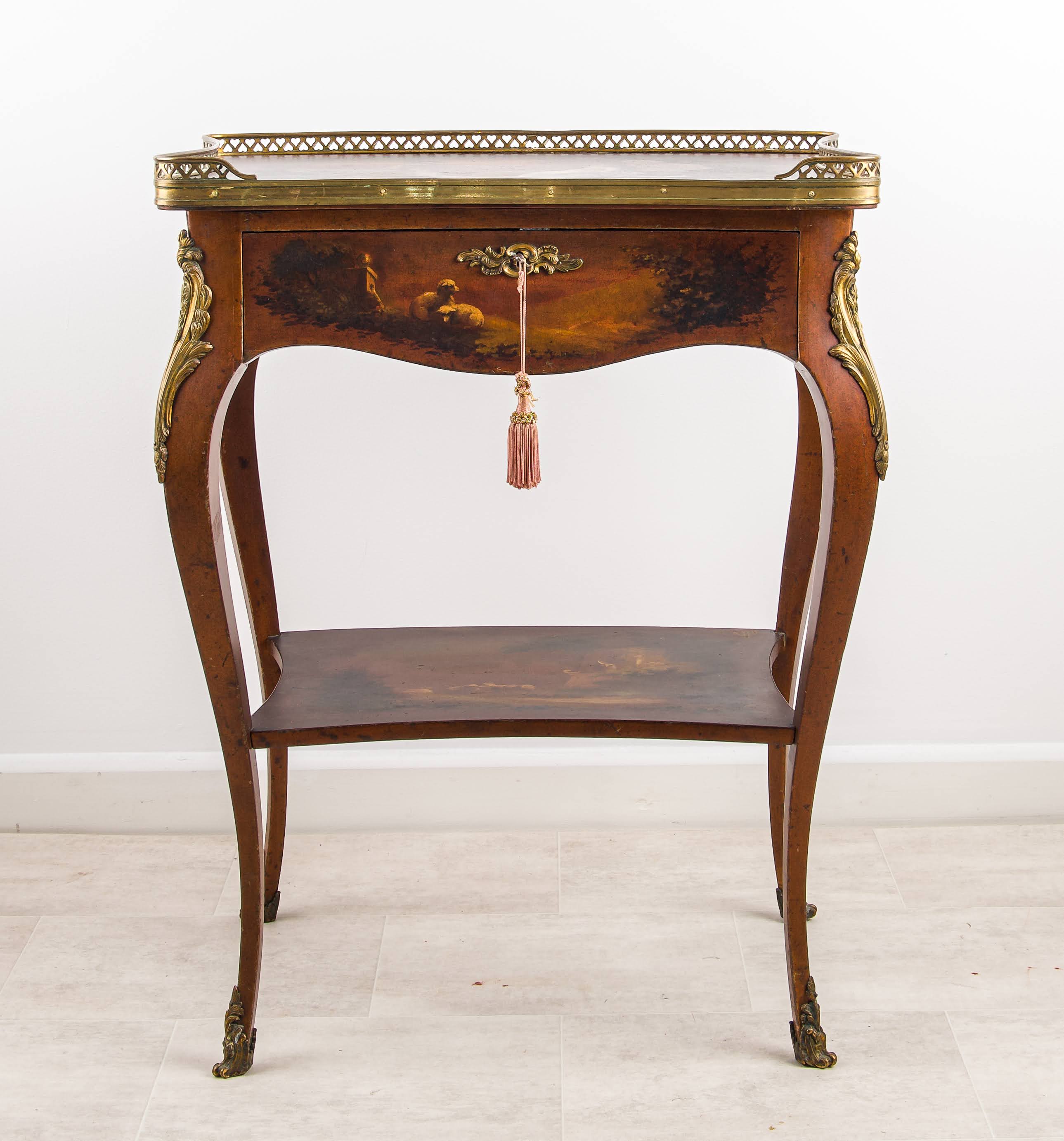 Fine 19th Century Vernis Martin Lacquered Side Table with Brass Gallery & Gilt Mounts