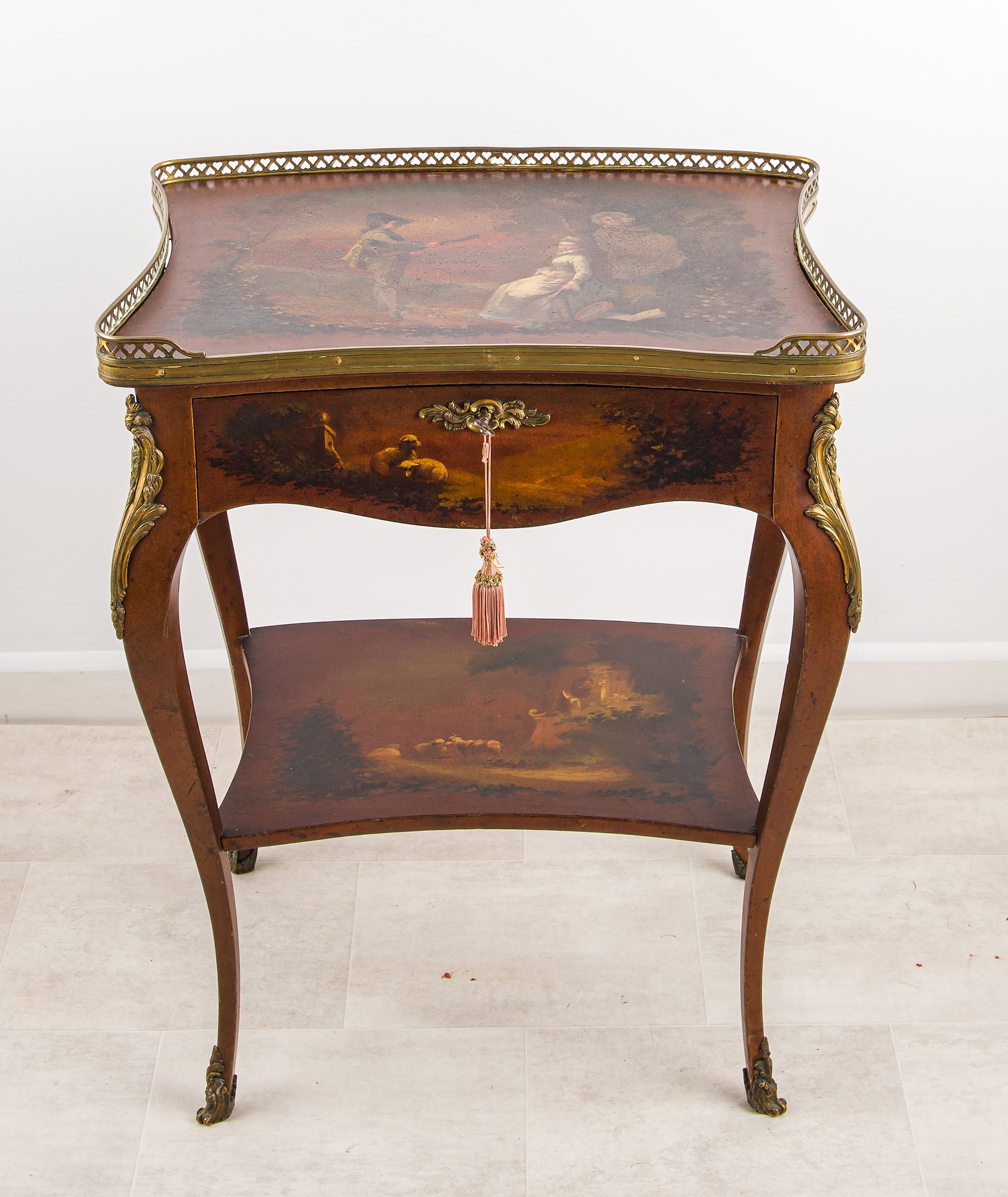 Fine 19th Century Vernis Martin Lacquered Side Table with Brass Gallery & Gilt Mounts