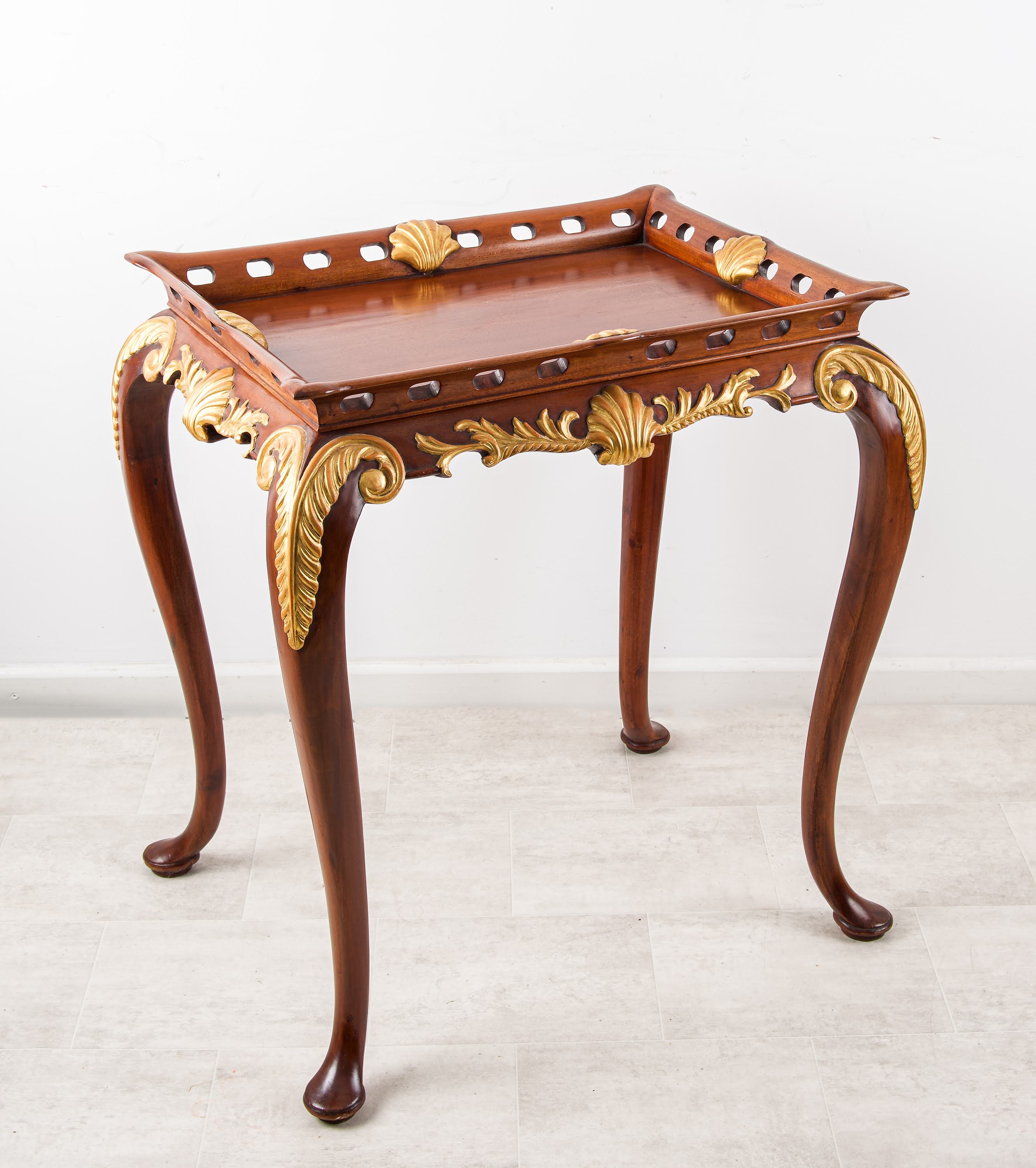 Vintage Mahogany & Gilt Console Table with Carved Shell Motifs