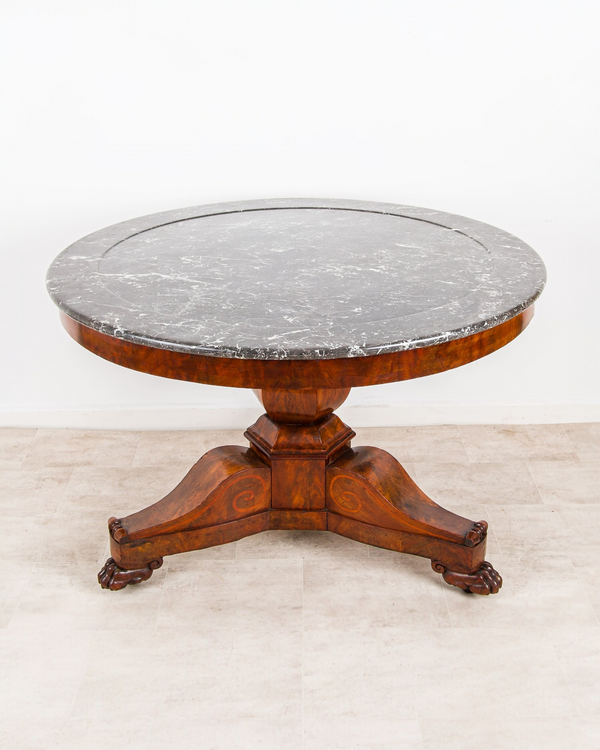 Antique Mahogany Centre Table with Marble Top - Large Round Pedestal Dining / Centre Tab — Hawkins Antiques