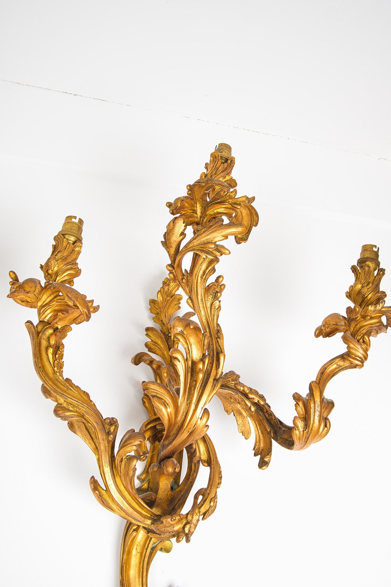 A Fantastic Large Pair Antique French Ormolu Three-Branch Wall Lights, circa 1880
