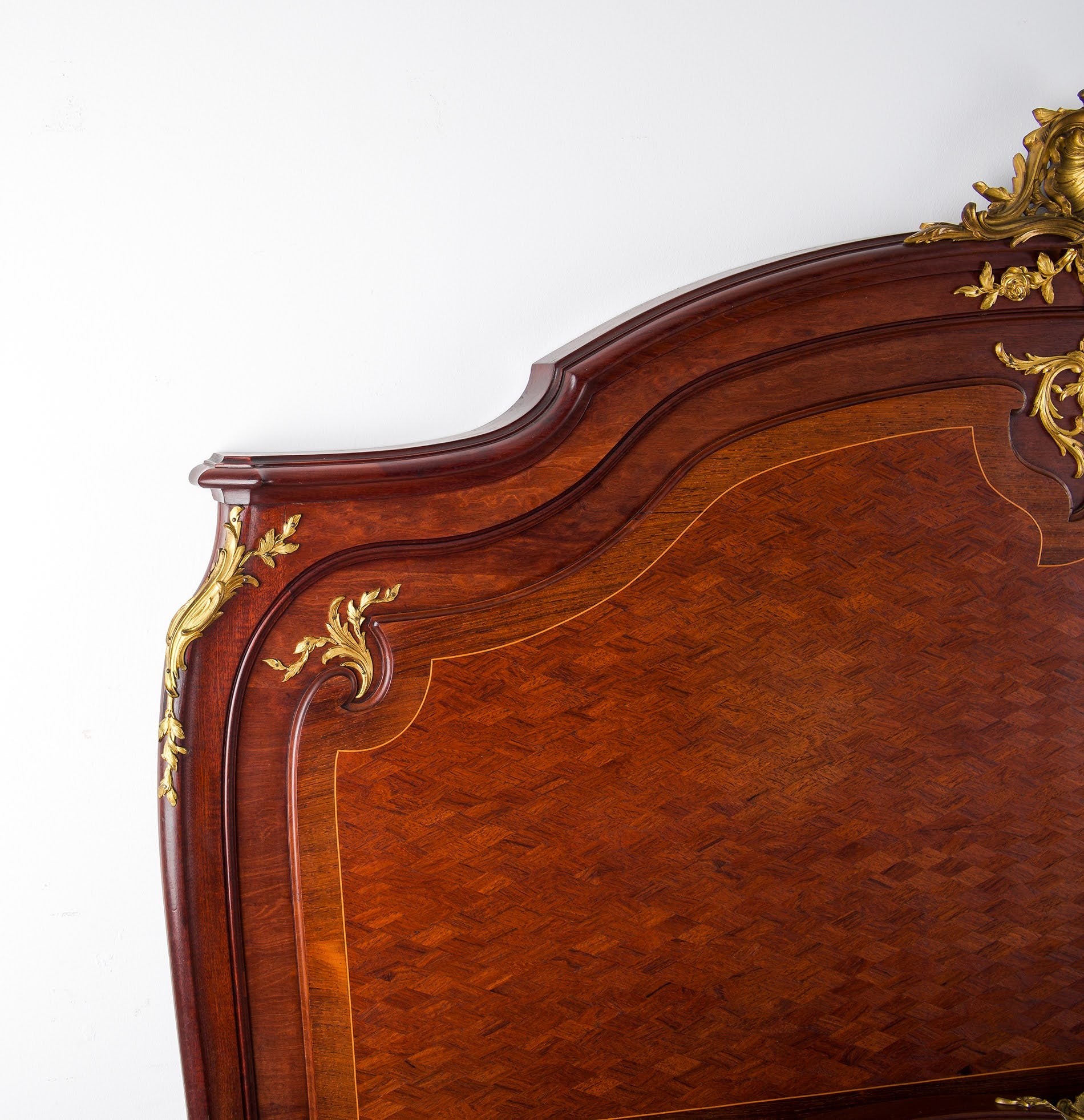 Antique French Kingwood Parquetry & Ormolu Mounted King Size Bed – 5 ft