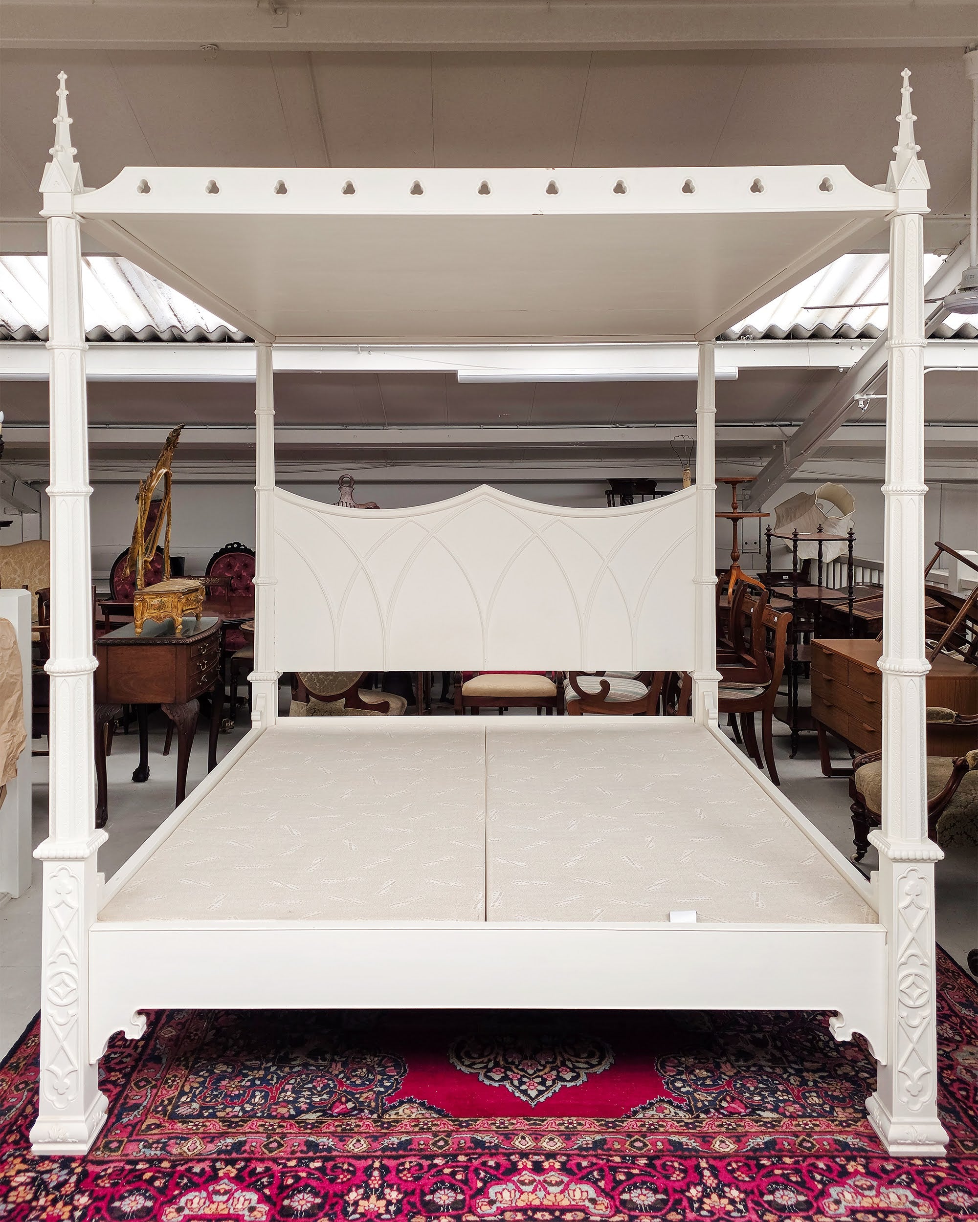 Vintage Gothic Style Painted Four Poster Bed