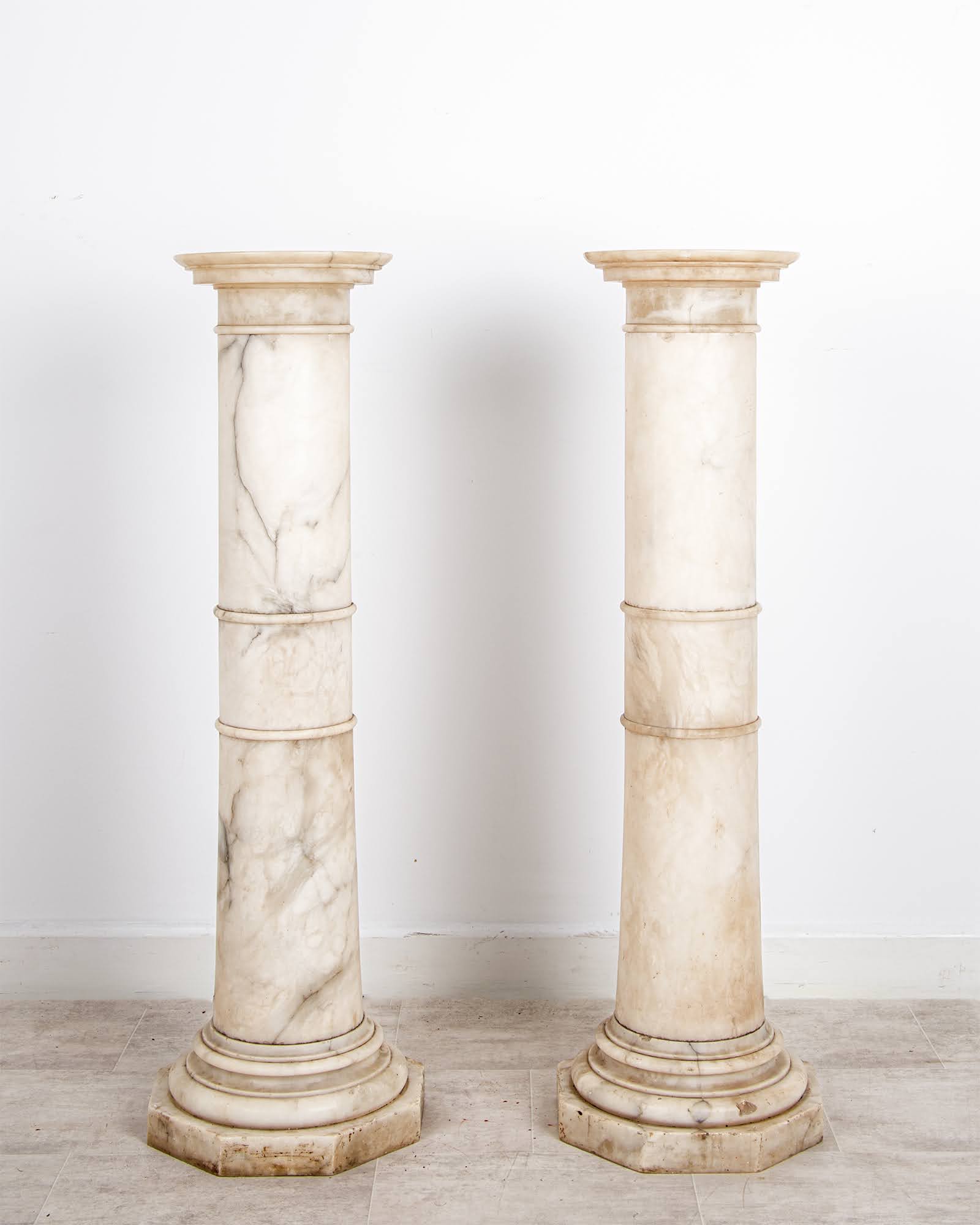 Pair Of Antique Alabaster Pedestal Columns Display Stands