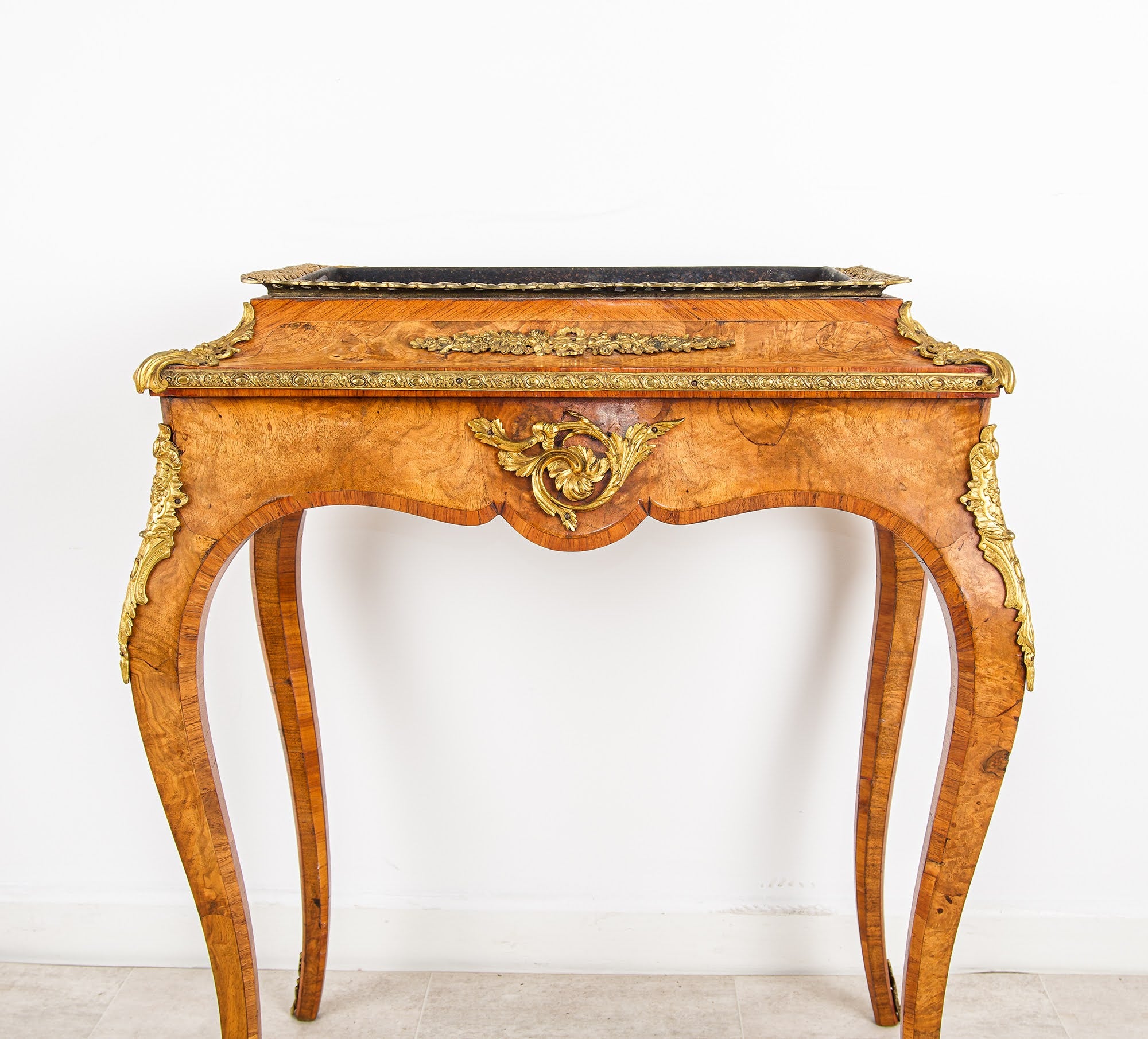 Antique French Burr Walnut Jardinière / Planter Table with Ormolu Mounts - 19th Century Louis XV Style