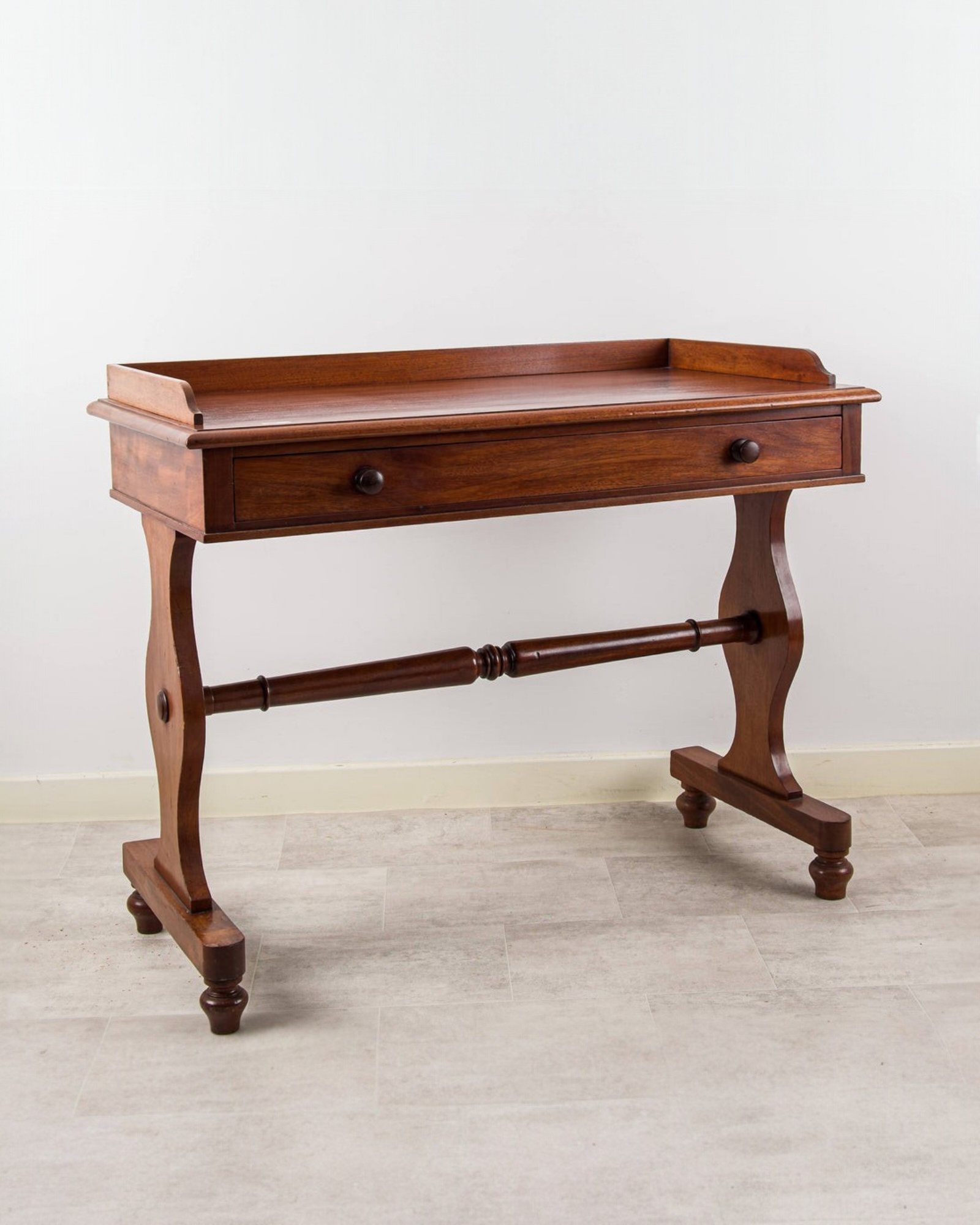 Antique Mahogany Writing Table Desk with Drawer & Raised Gallery - Georgian Style — Hawkins Antiques, Barry, South Wales