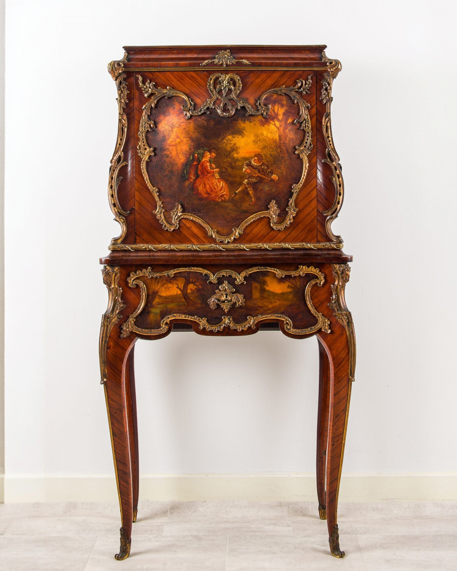 Exceptional 19th Century French Kingwood Vernis Martin Cabinet on Stand - In the Manner — Hawkins Antiques