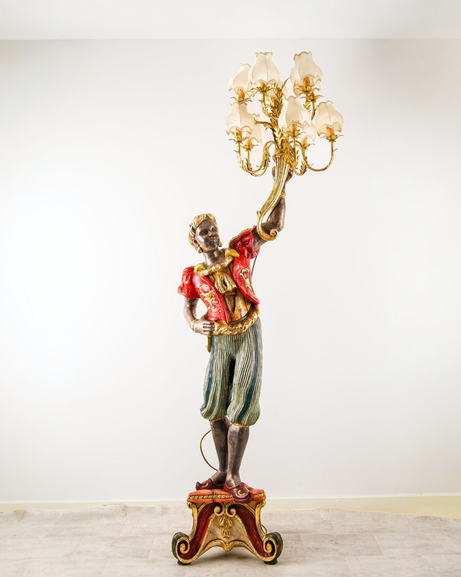 Vintage Venetian Moor Candelabra Stand - Hand-Carved & Gilt, 20th Century — Hawkins Antiques, Barry, South Wales