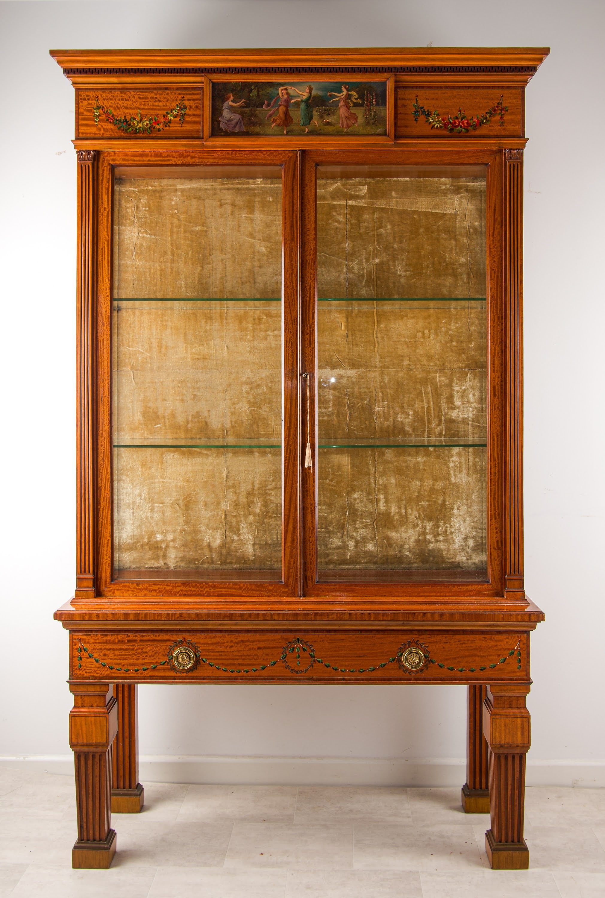 Antique Edwardian Satinwood Painted Display Cabinet on Stand - Hampton & Sons London c.1900