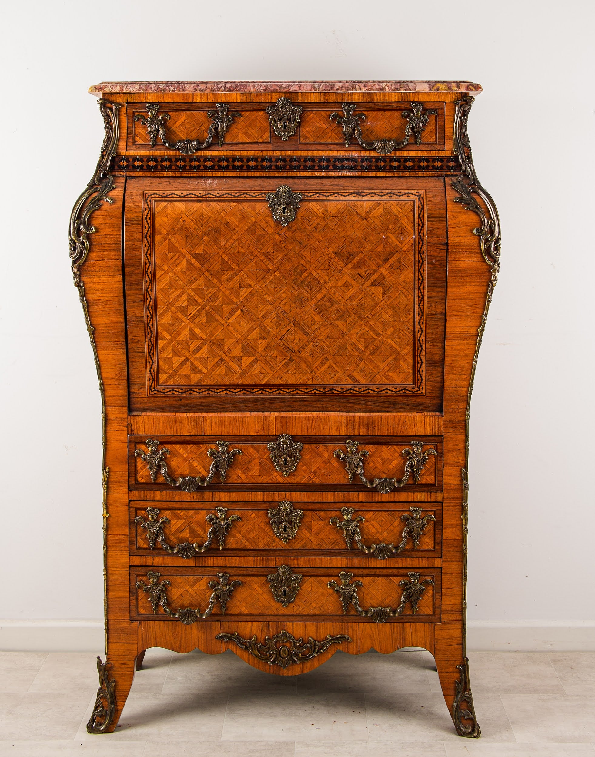 Fine French Kingwood Secrétaire Abattant with Ormolu & Marble Top, c.1900