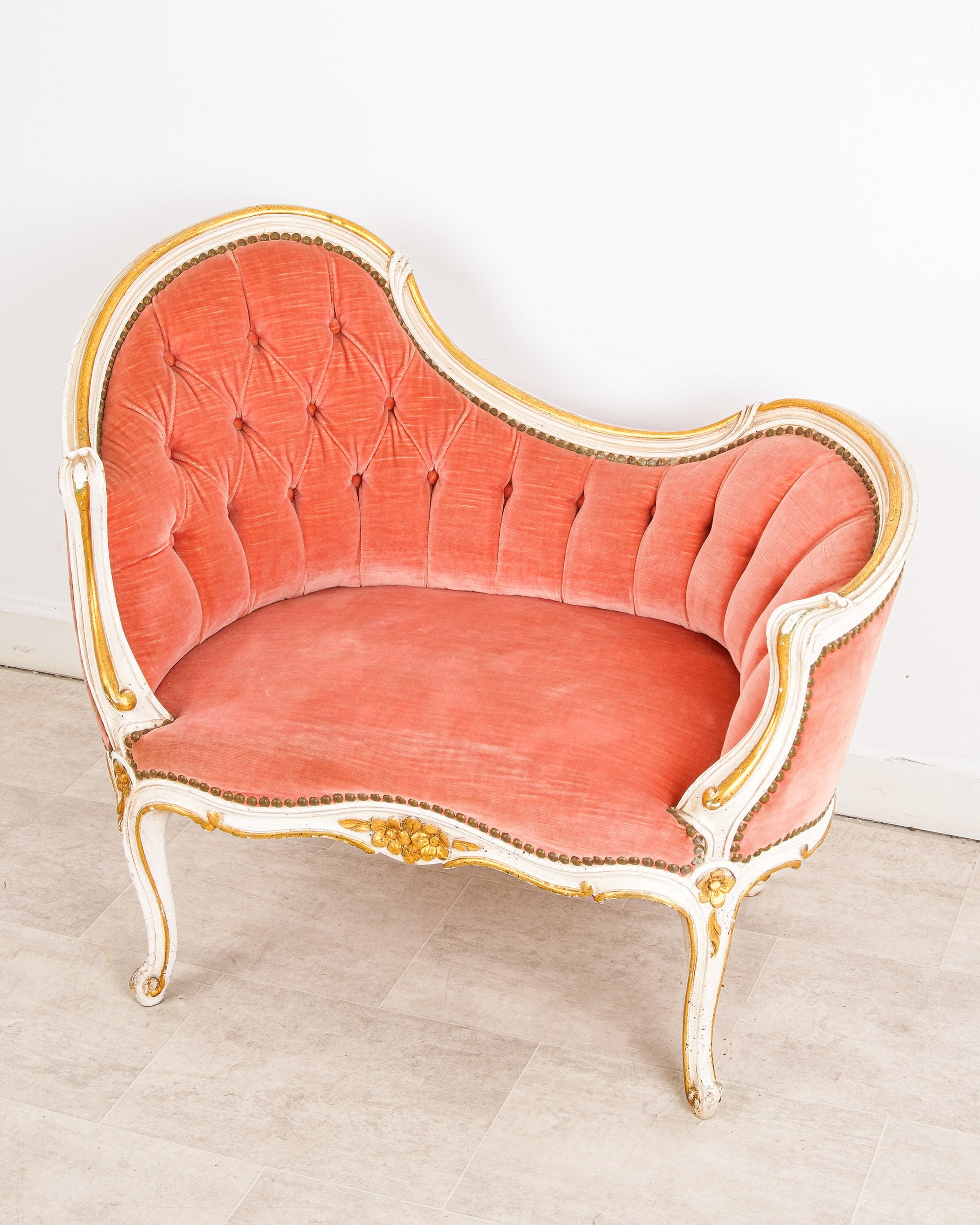 Antique French Painted Giltwood Boudoir Chair Sofa, circa 1910