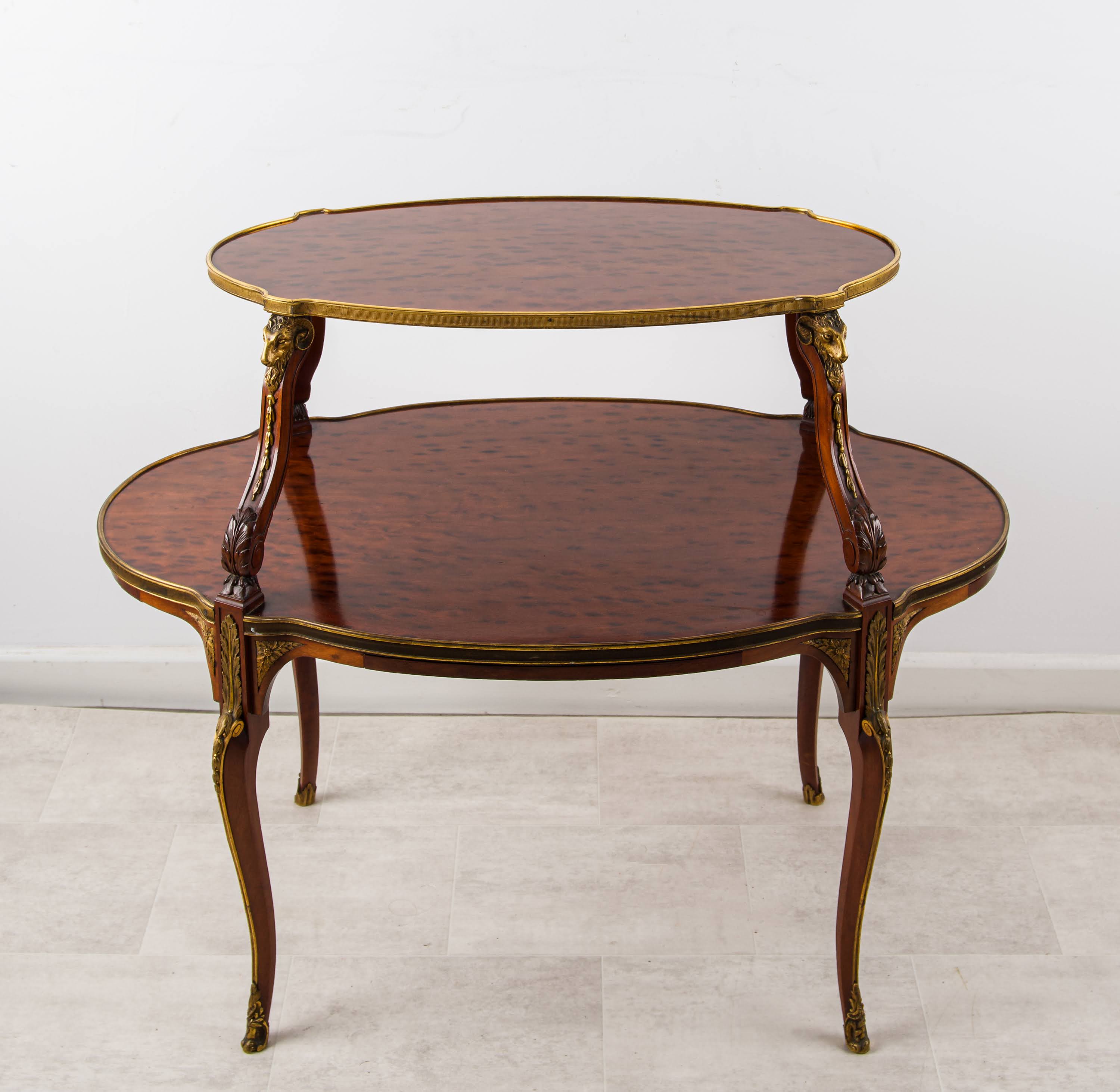 Antique French Plum Pudding Mahogany Two-Tier Étagère Table with Slides, c.1880