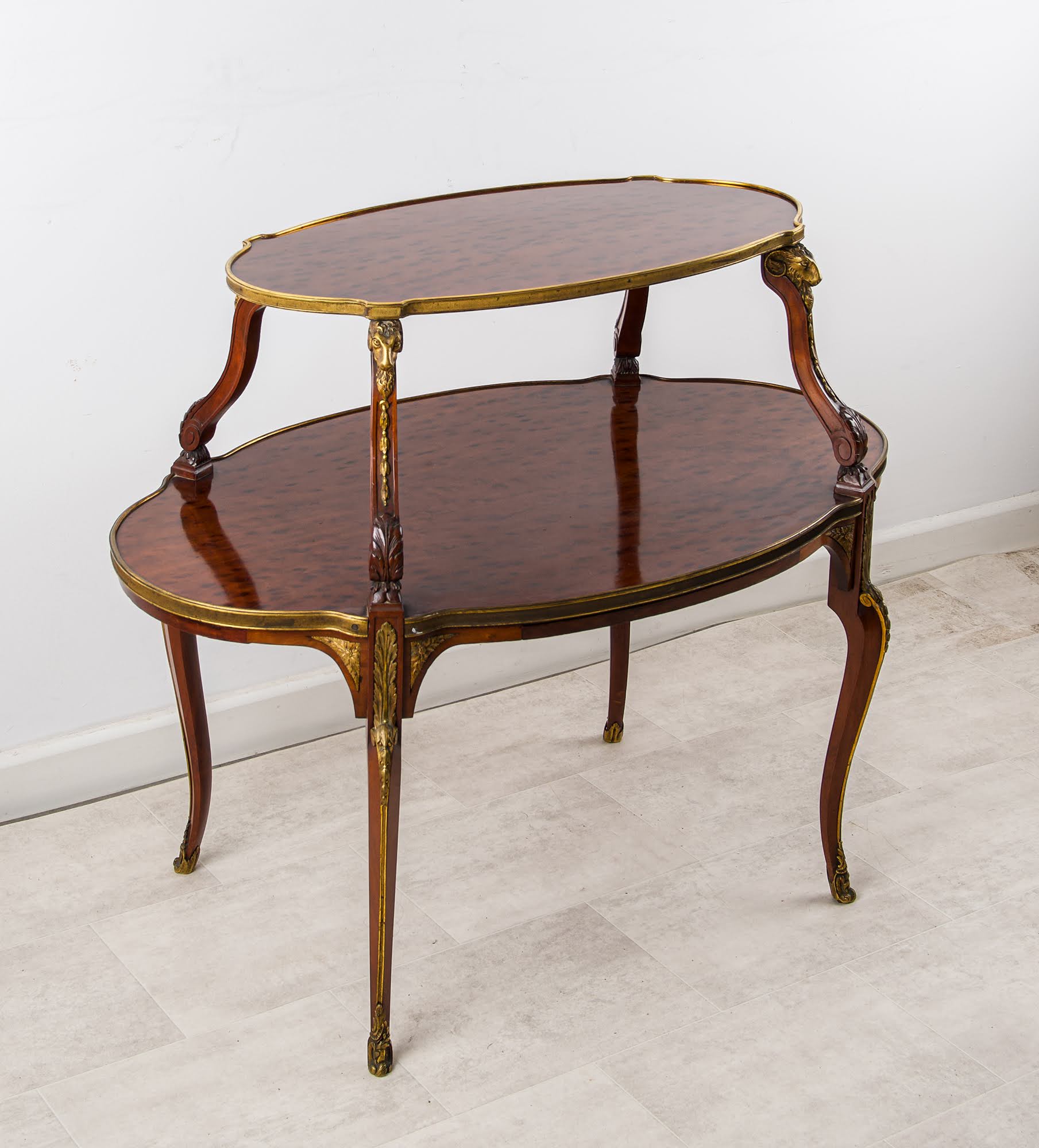 Antique French Plum Pudding Mahogany Two-Tier Étagère Table with Slides, c.1880