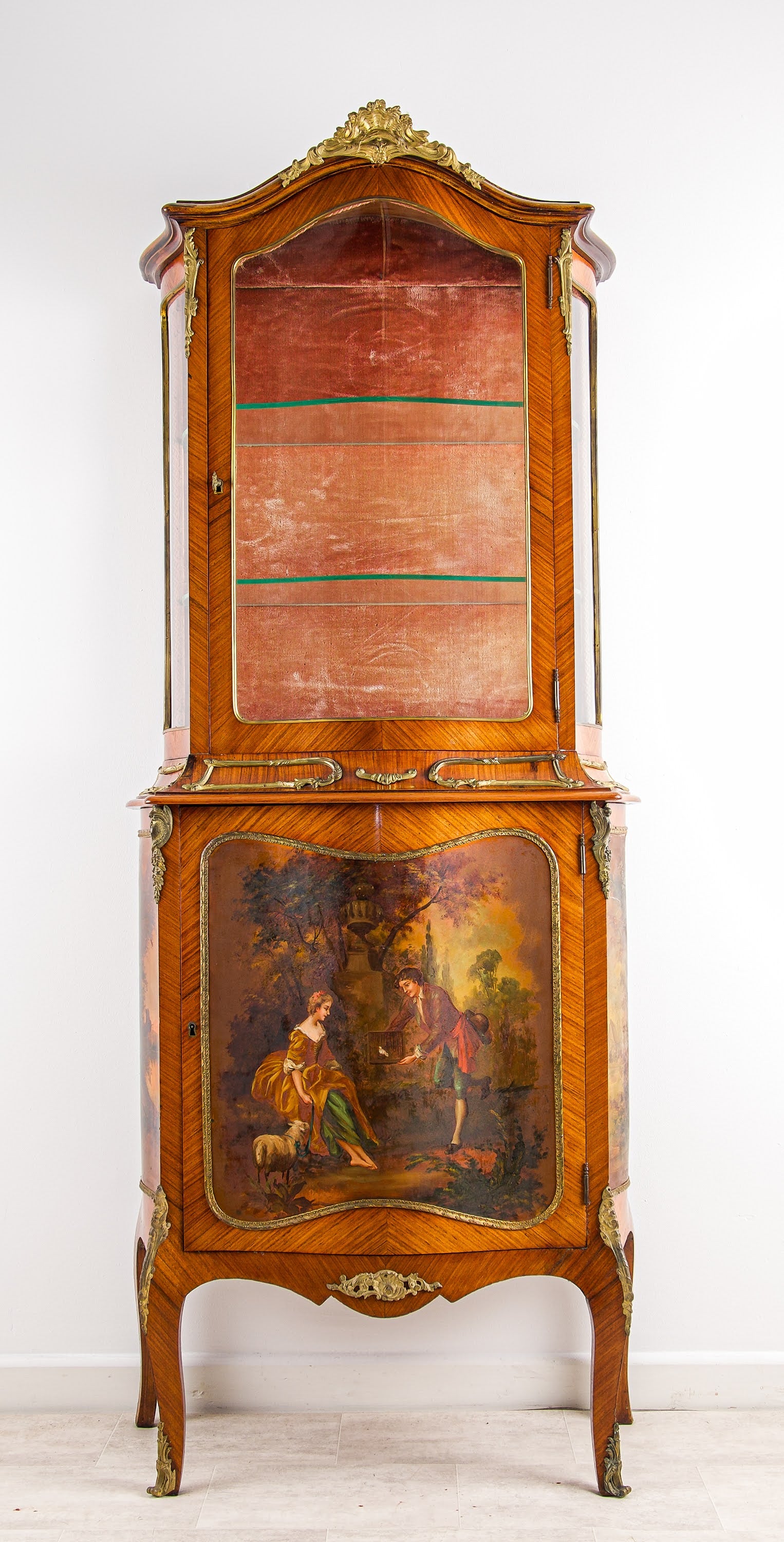 Antique French Kingwood Vernis Martin Display Cabinet - 19th Century Ormolu Vitrine