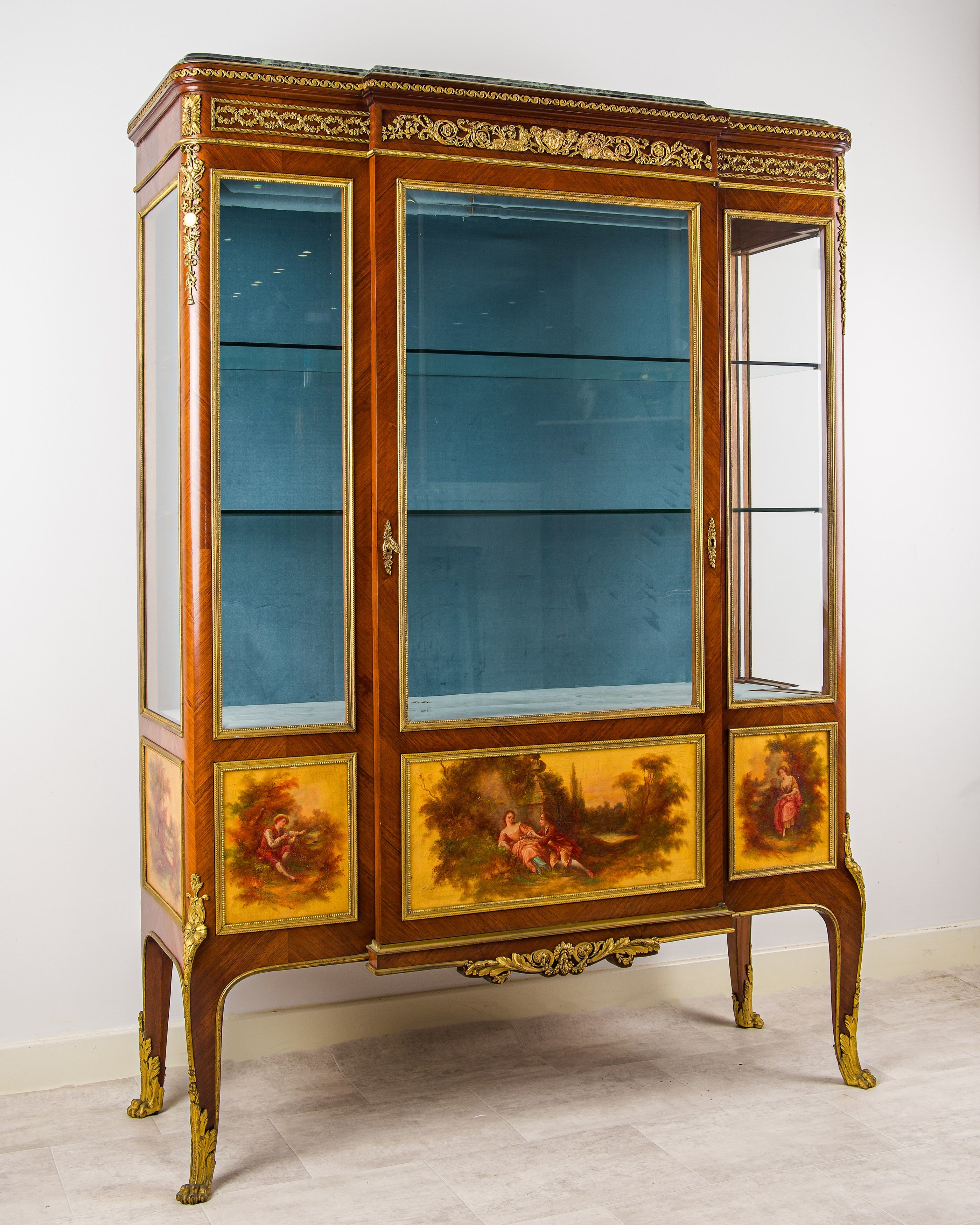 Exceptional French Kingwood Vernis Martin & Ormolu Mounted Vitrine Cabinet - In the Manner of François Linke